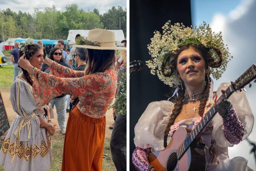 creating a flower crown for Sierra Ferrell at Blue Ox Music Festival
