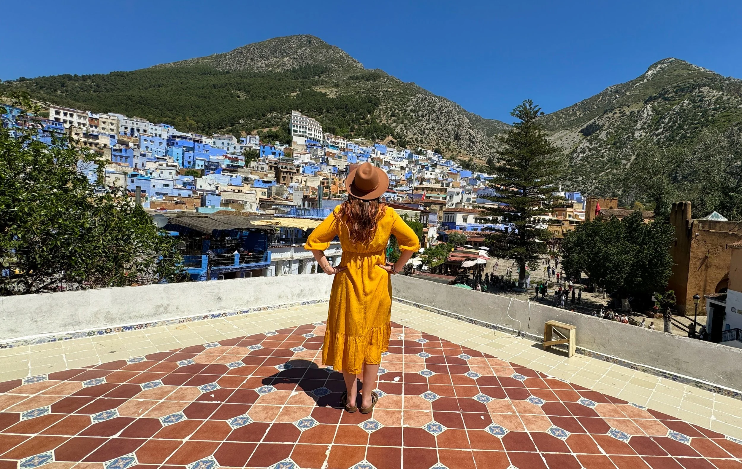 Moroccan city scape with mountains in the background
