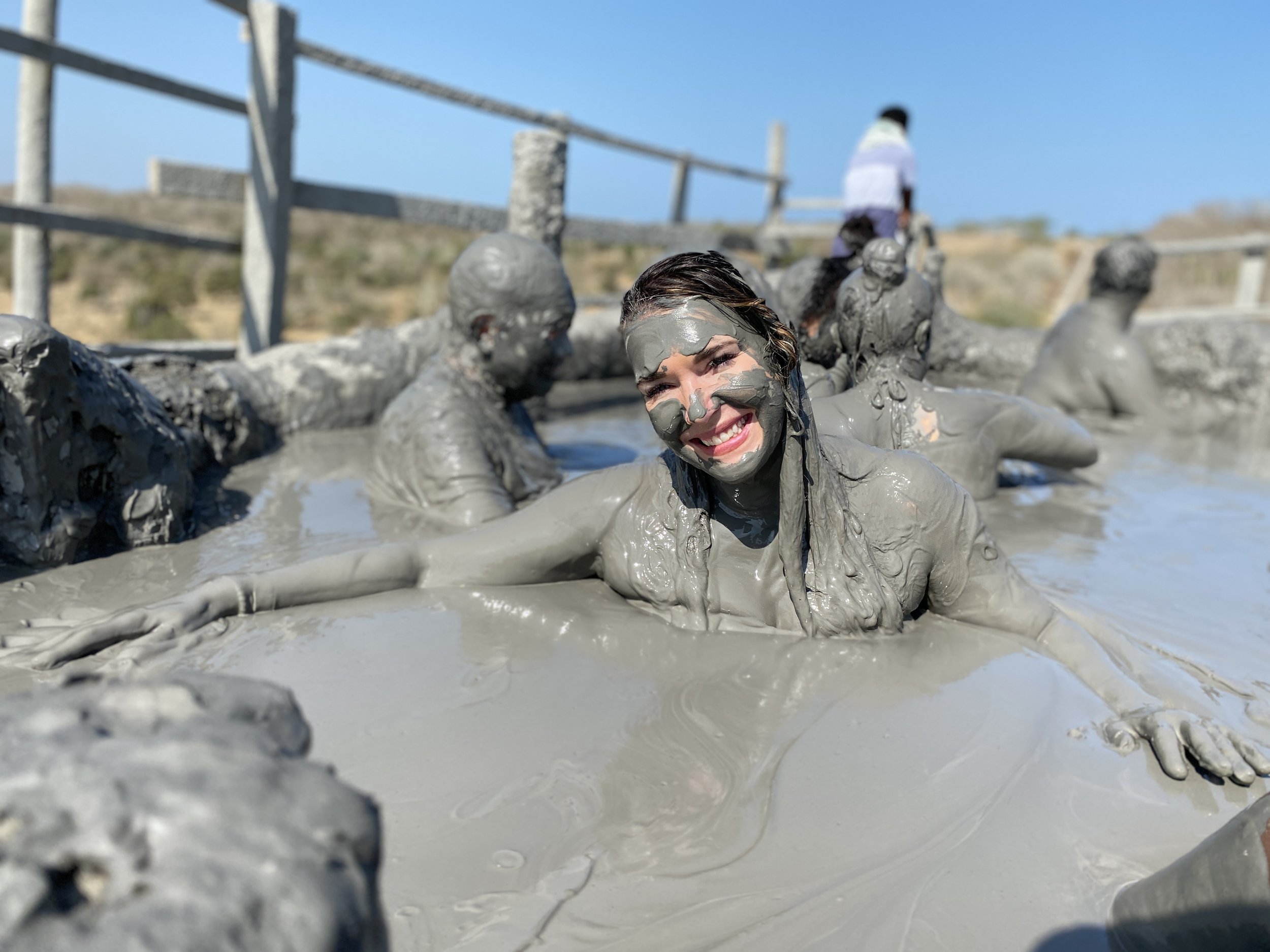 Bathing in mud in a volcano in Cartagena