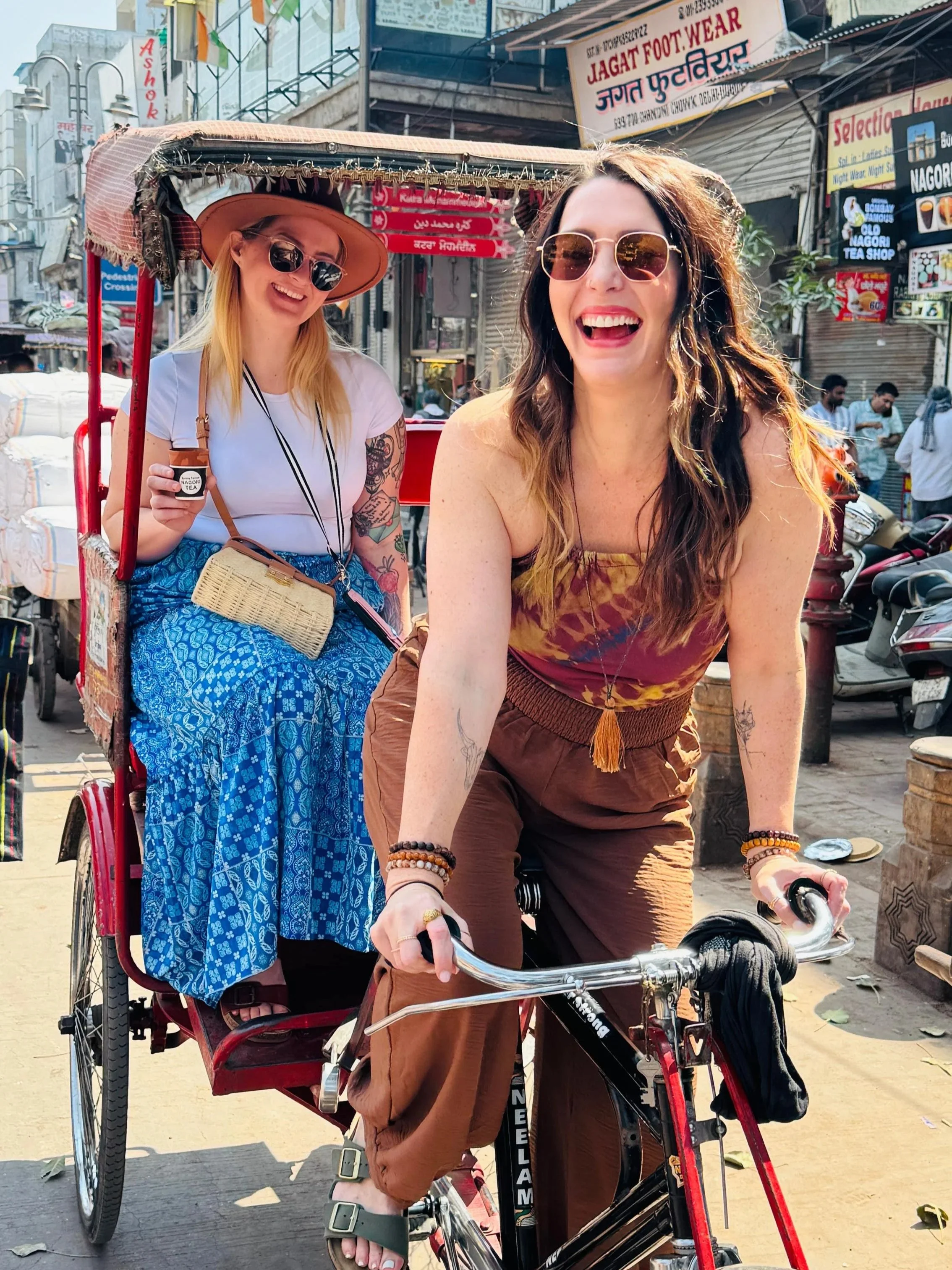 Riding a rickshaw in Delhi, India