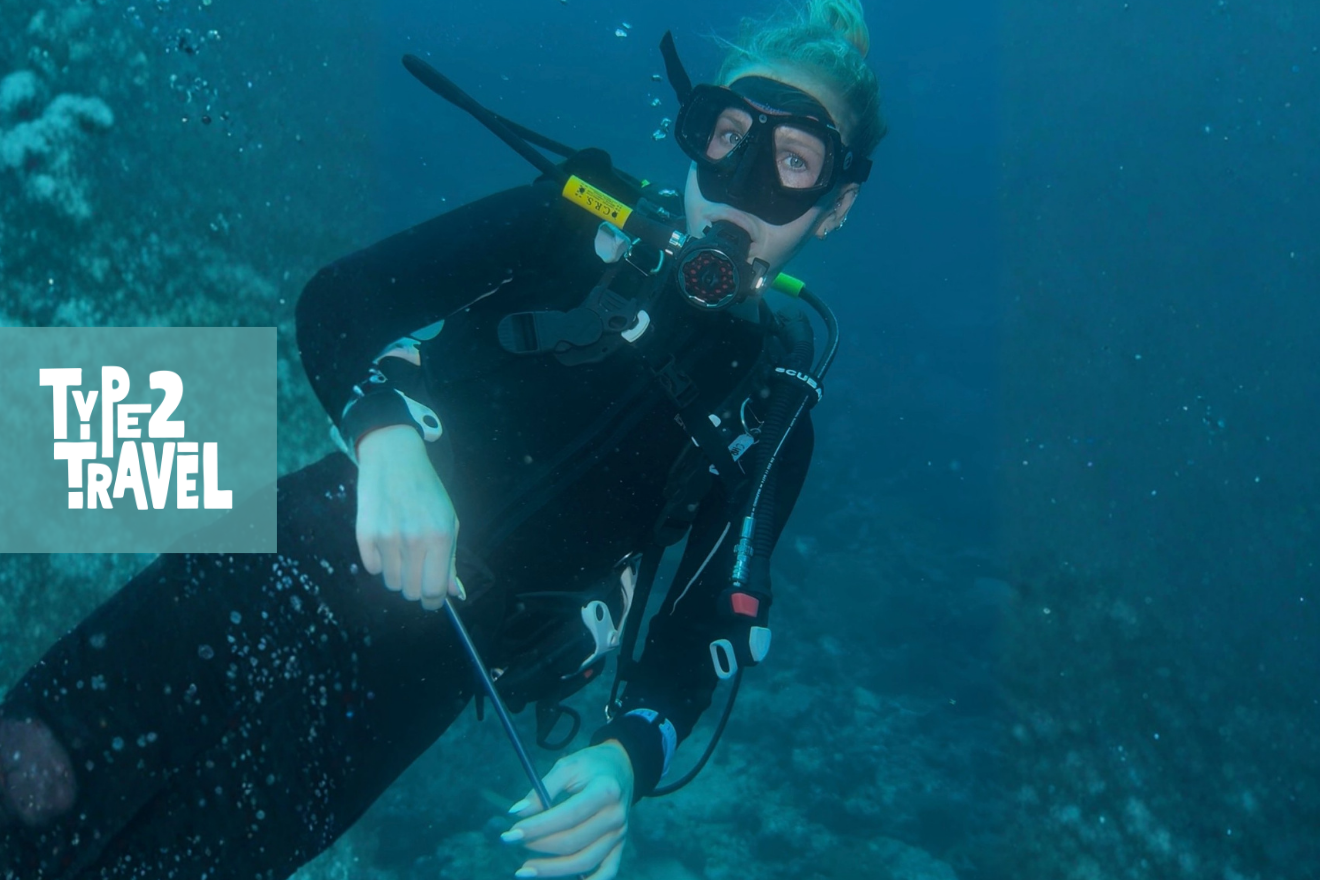 Kook founder Christina Kuklinski seen underwater diving in scuba gear