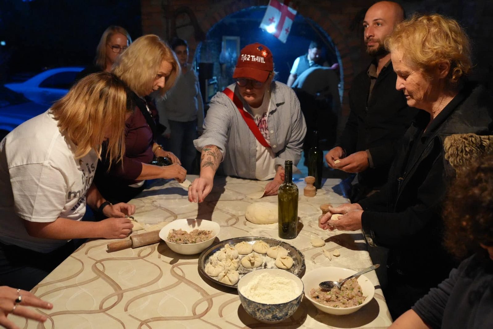 Our group learning to fold khinkali in Kakheti
