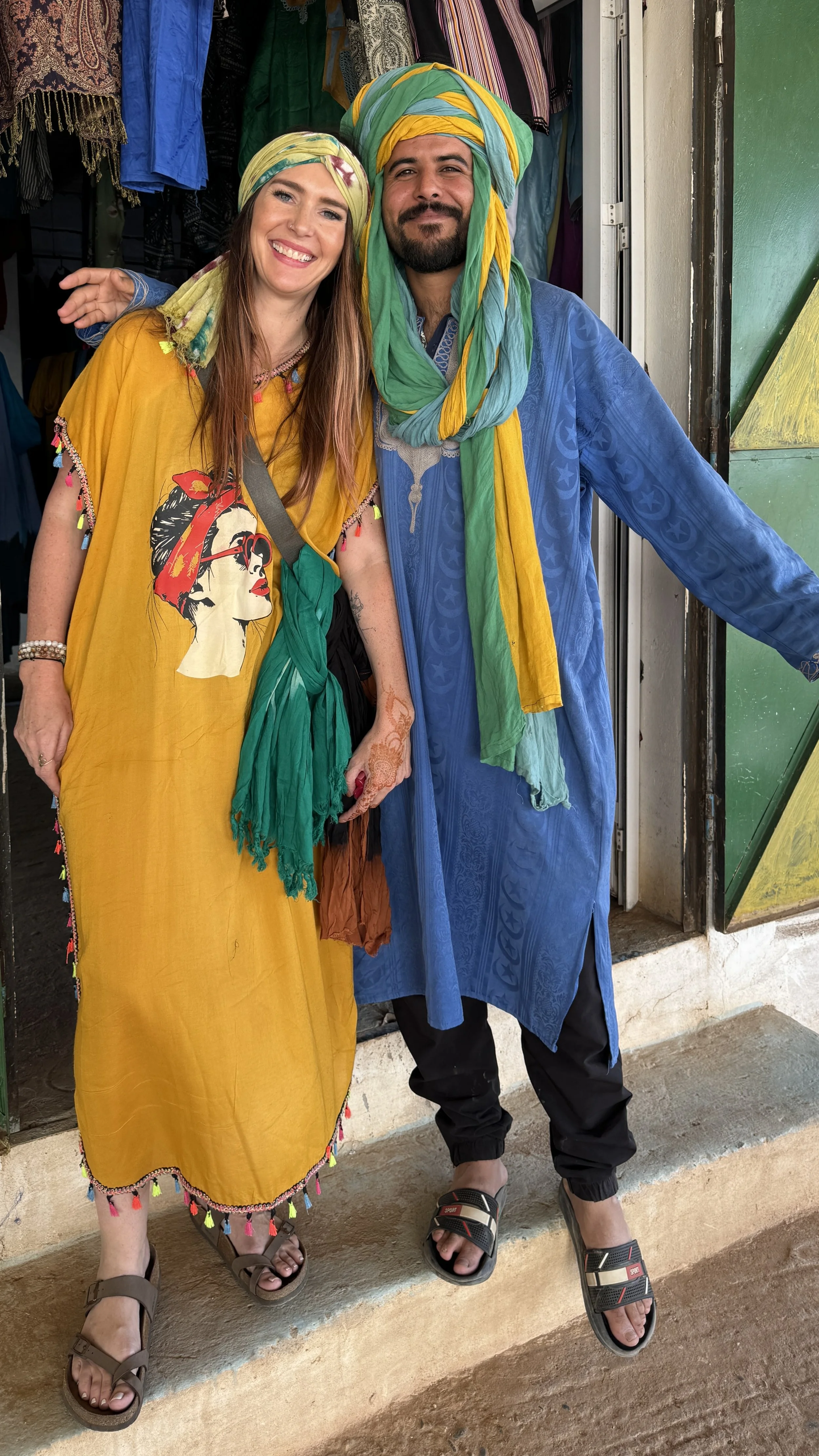 Laura Ericson with a local merchant in Morocco
