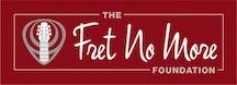 Logo of The Fret No More Foundation with a red background and white text and design.