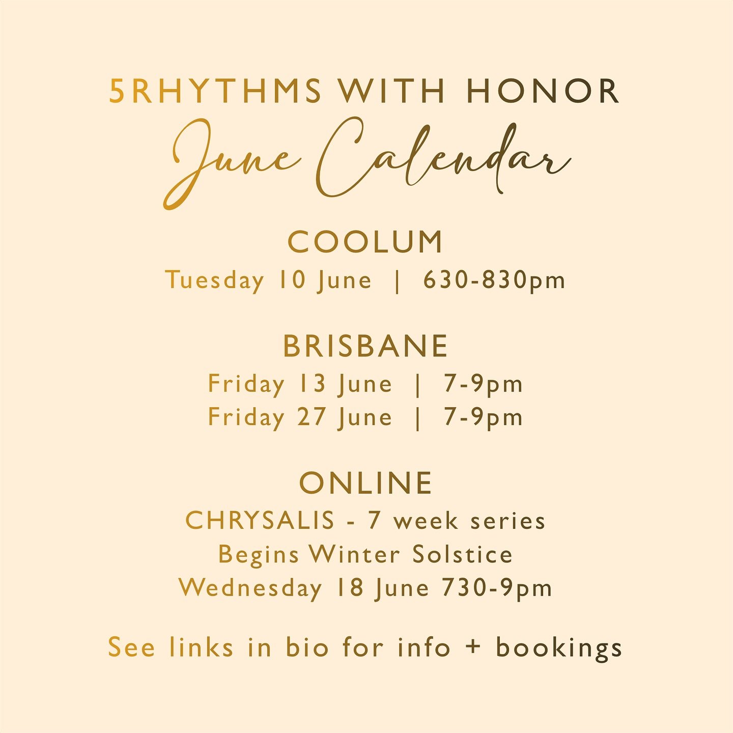 Hi all&hellip; we&rsquo;re well into the Winter season now 🔥

I&rsquo;ve been head down bum up 🐝 working on some exciting new workshops - stay tuned - will reveal deets soon 🙌🏿

So&hellip;a bit late on the June calendar&hellip;

And an important 