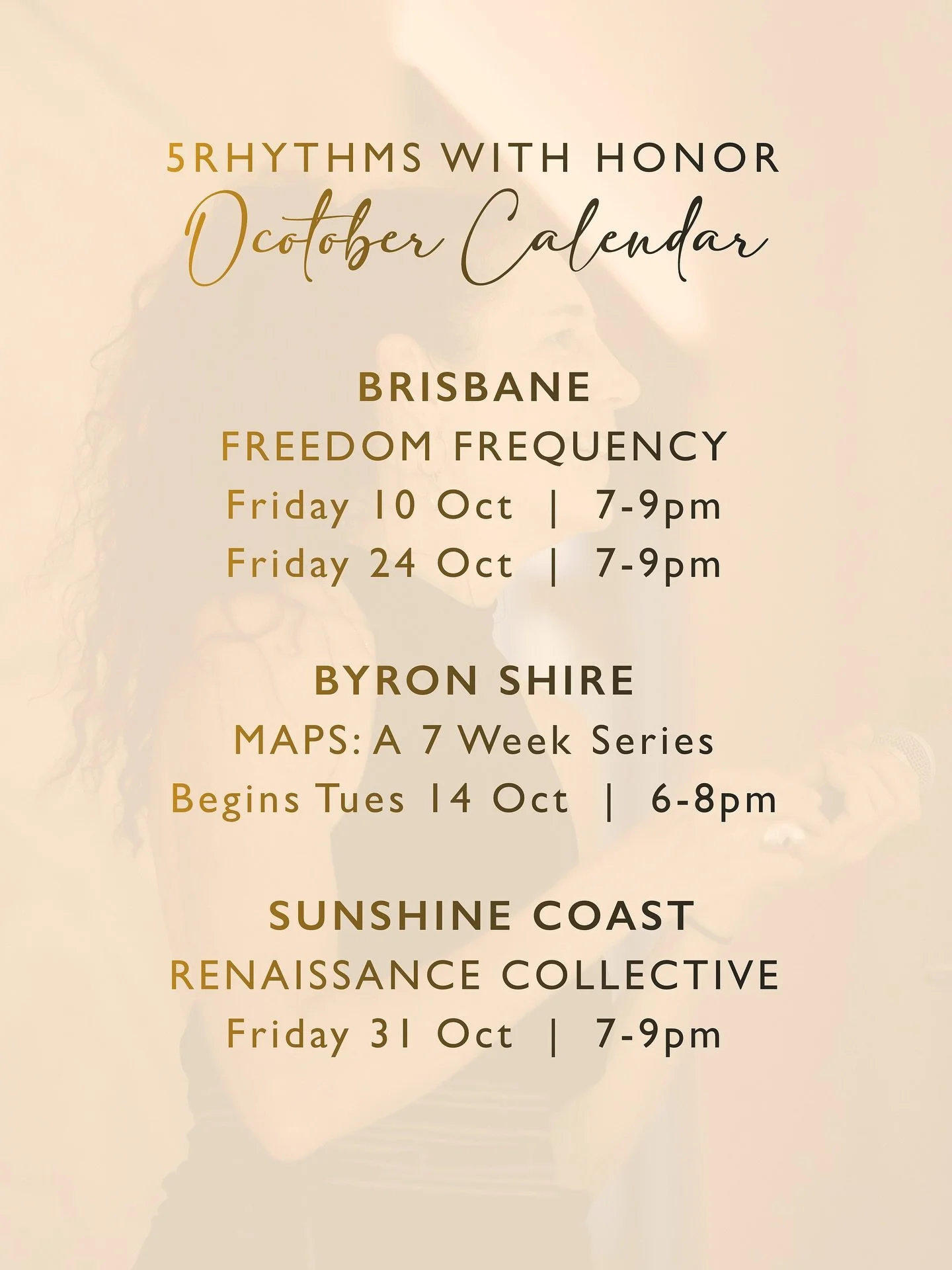 Here we are October!
And Libra Season (my birthday season!) 

After a more spacious September, spending quality time on the land, with the water, and with my family, October is FULL of dance! 

Most excitingly is a 7 week series in the BYRON SHIRE&he