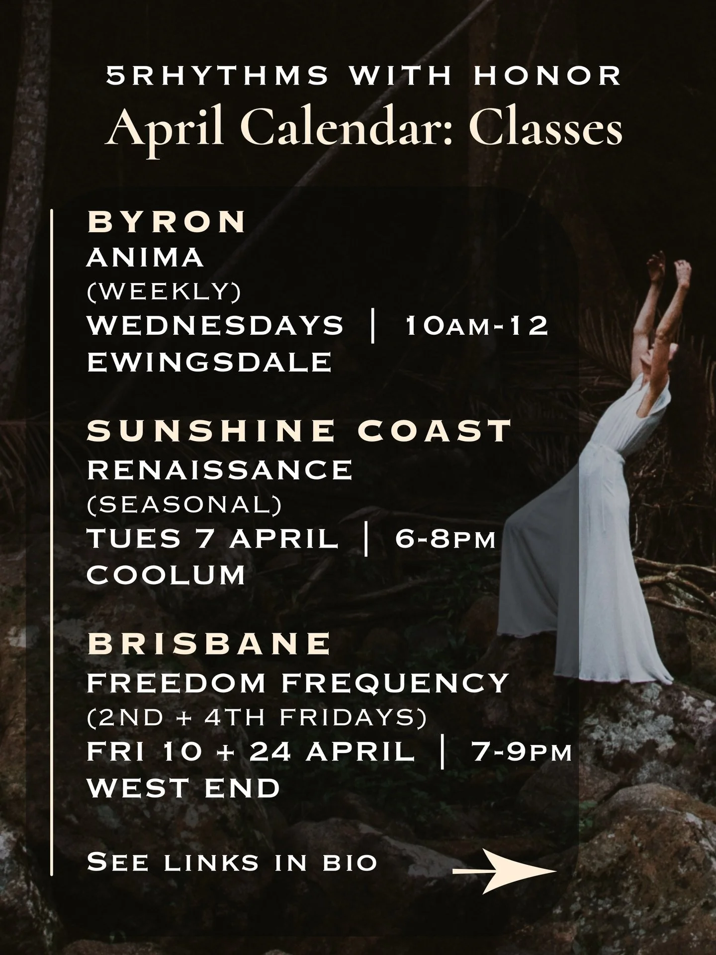 APRIL CALENDAR 
+ MARCH hi lights + MAY sneak peak

As we enter into another period of turbulence on the planet, what is super clear to me is that&nbsp;nature&nbsp;+&nbsp;community&nbsp;are tantamount to our&nbsp;architecture of support. And this is 