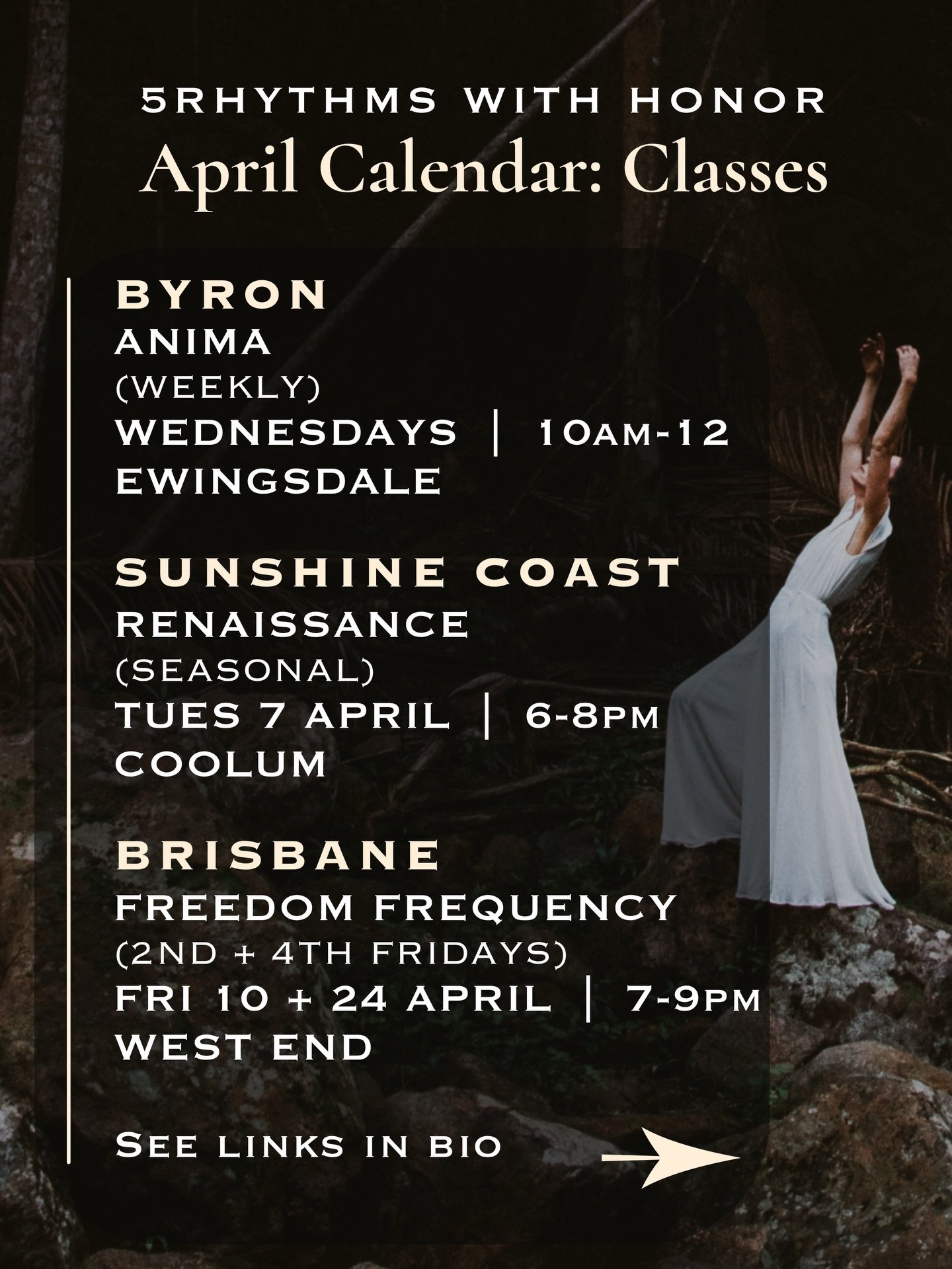 APRIL CALENDAR 
+ MARCH hi lights + MAY sneak peak

As we enter into another period of turbulence on the planet, what is super clear to me is that&nbsp;nature&nbsp;+&nbsp;community&nbsp;are tantamount to our&nbsp;architecture of support. And this is 