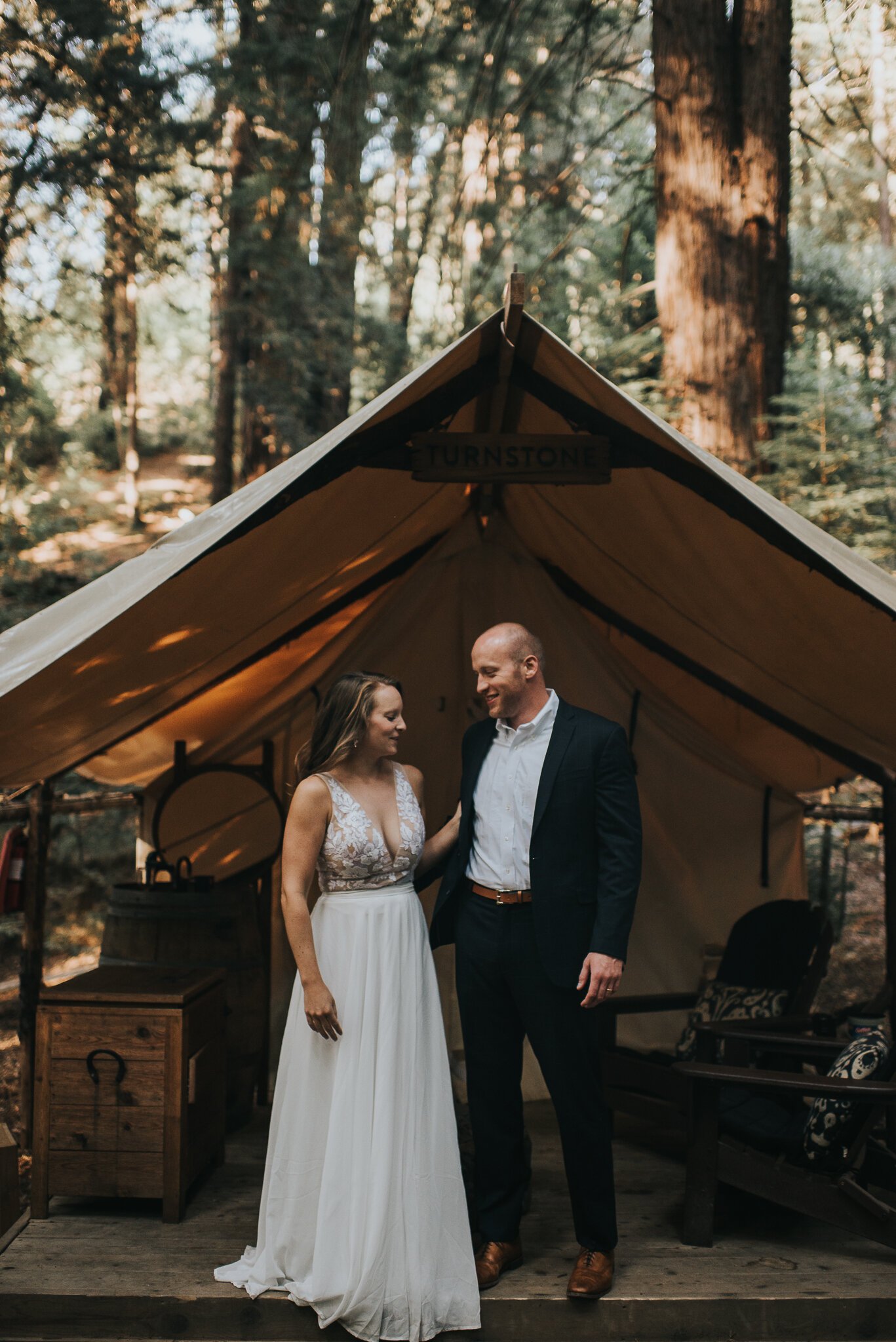 Ventana Glamping, bride and groom ready for ceremony