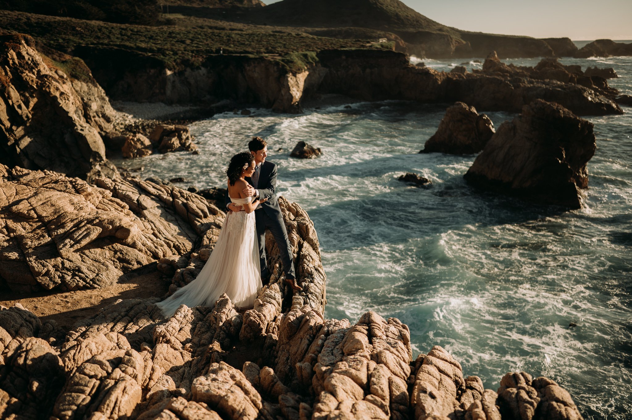 Bride-and-groom-Big-Sur-California-cliffs-post-Wedding-day-adventure