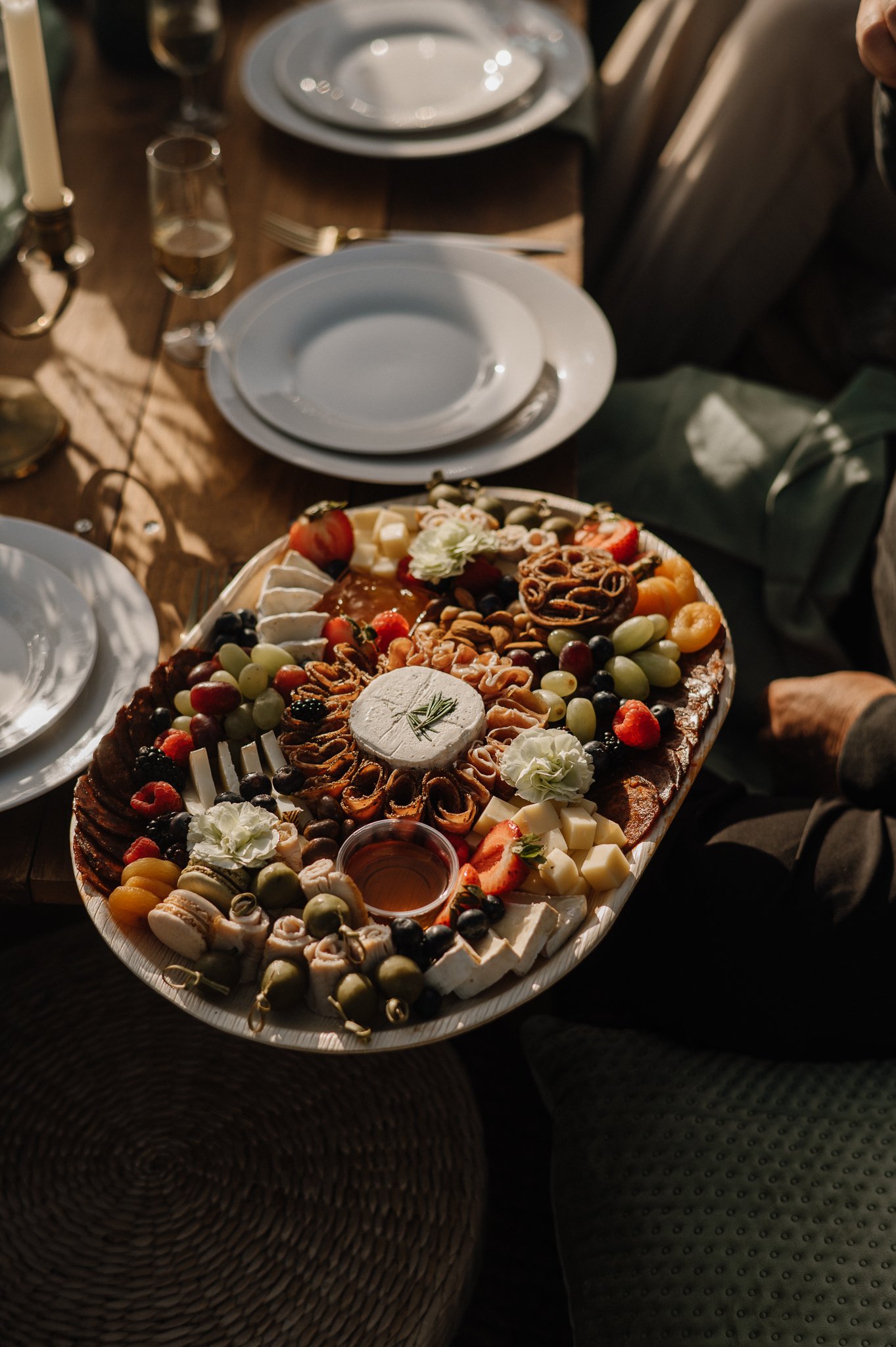 Big Sur wedding picnic charcuterie platter on table 