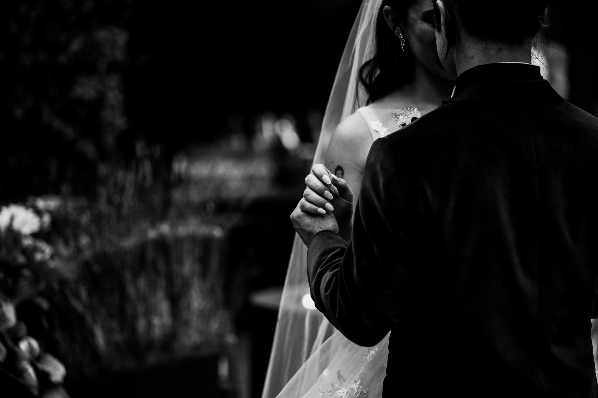Black and white shot Big Sur Wedding Bride and groom first dance