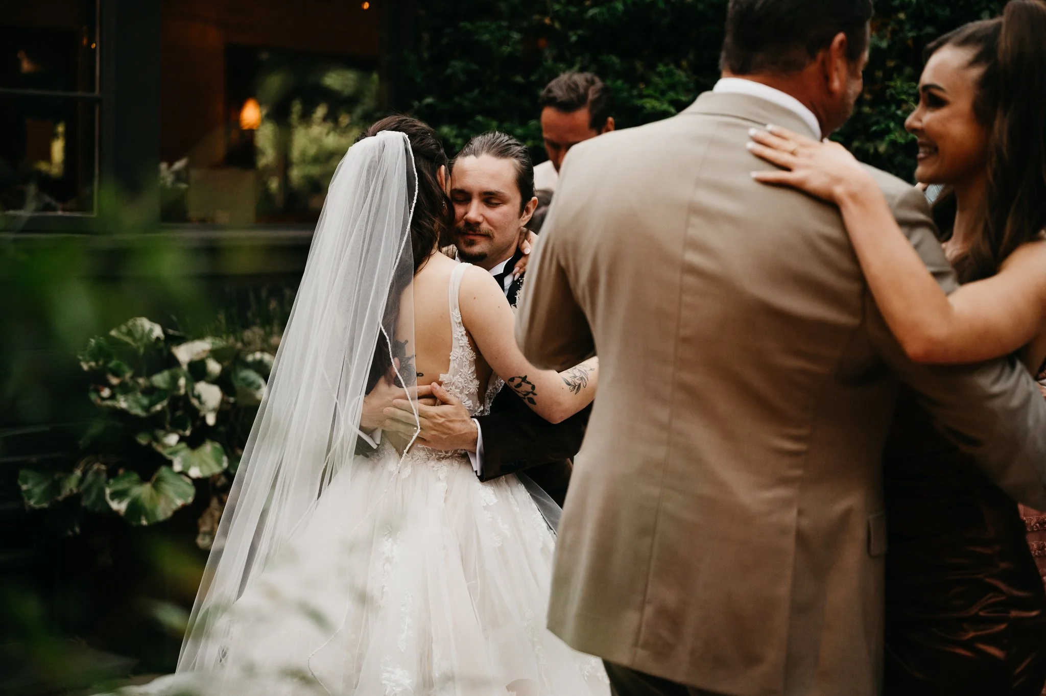 Big Sur Wedding Bride and groom dancing along side of their guest at Glen Oaks