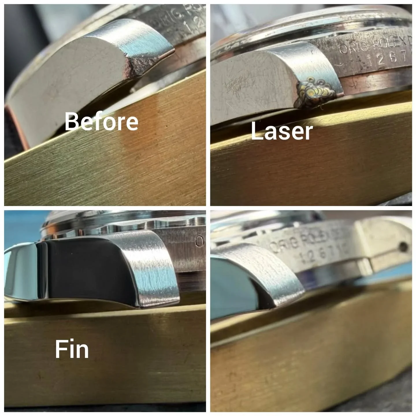 Lovely valet and lug restoration job on a Rolex Pepsi GMT done by our very own Mike on site here at Cedar Farm 😀

Call in to see what we can do for you ✨️ 

#watchrepair #laserwork #restoration #caserepair #valet #polishing #lapping #rolex #pepsi #g