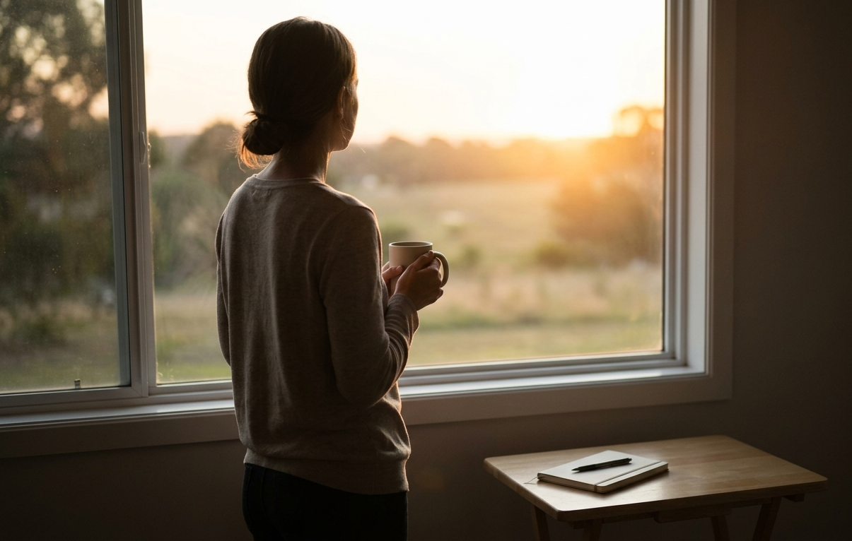 an image of a woman holding a coffee cup on Tabitha's yoga teacher blog