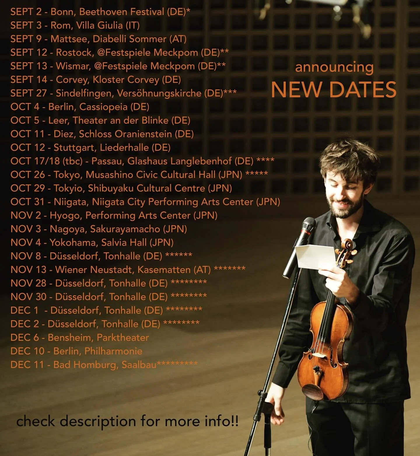new season - new dates 😍🎻

All concerts with @visionstringquartet , except

*vsq feat. @bernhard_schimpelsberger 
** vsq feat. @danishquartet 
*** New Piano Trio feat. @iwahngram and @alexanderwienand &bdquo;What The Fugue&ldquo; (@actmusic_officia