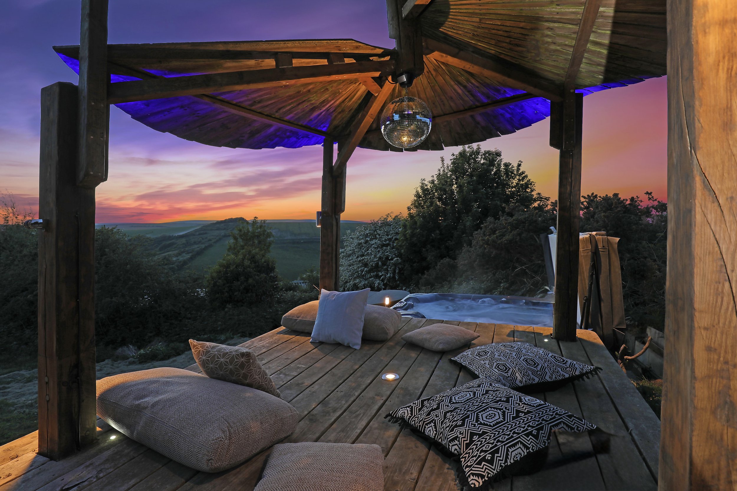 The sun setting from the hot tub