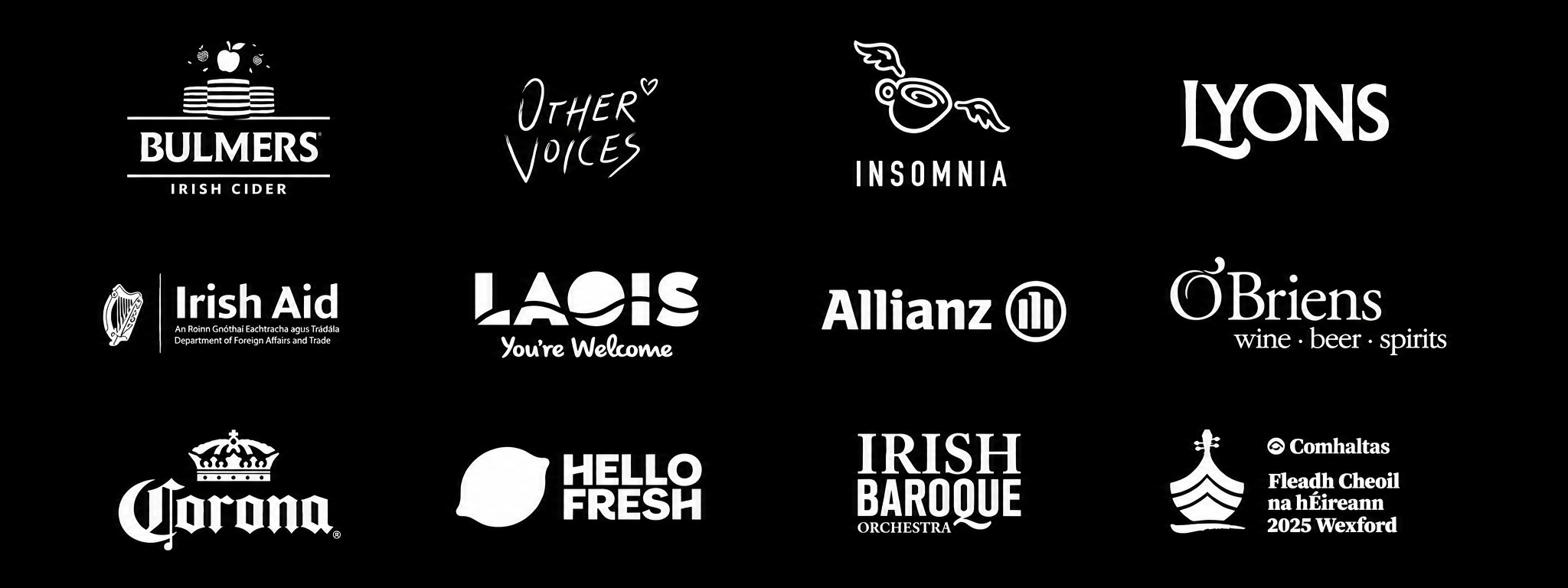 Jailbird Communications client and partner logos, including Bulmers, O’Briens Wines, Corona, HelloFresh, Insomnia Coffee and Lyons Tea.