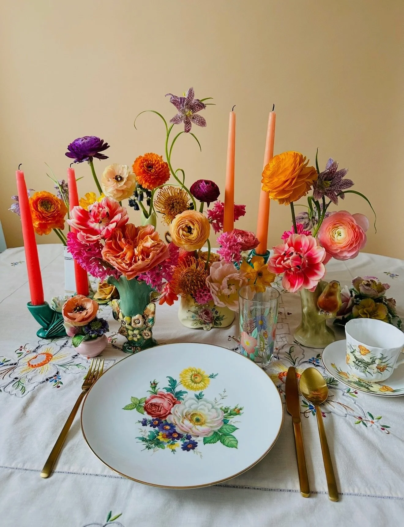 Happy Easter!  Welcoming spring with blooms designed in vases from my vintage collection.