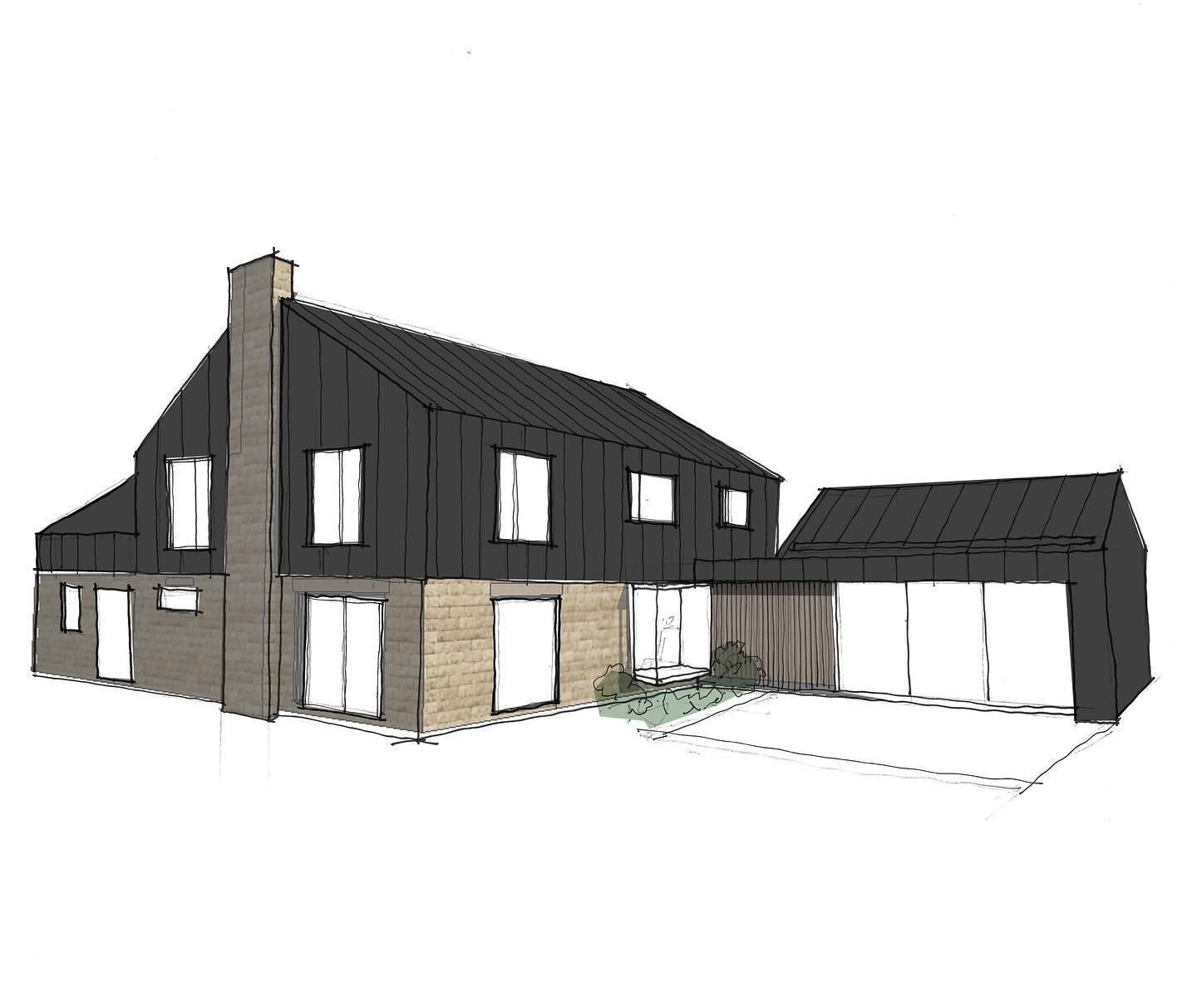 I had a great meeting with my client yesterday to discuss the concept design for their project in Derbyshire. Here&rsquo;s a sketch I presented showing the proposed extension and modifications to the existing house. What do you think?