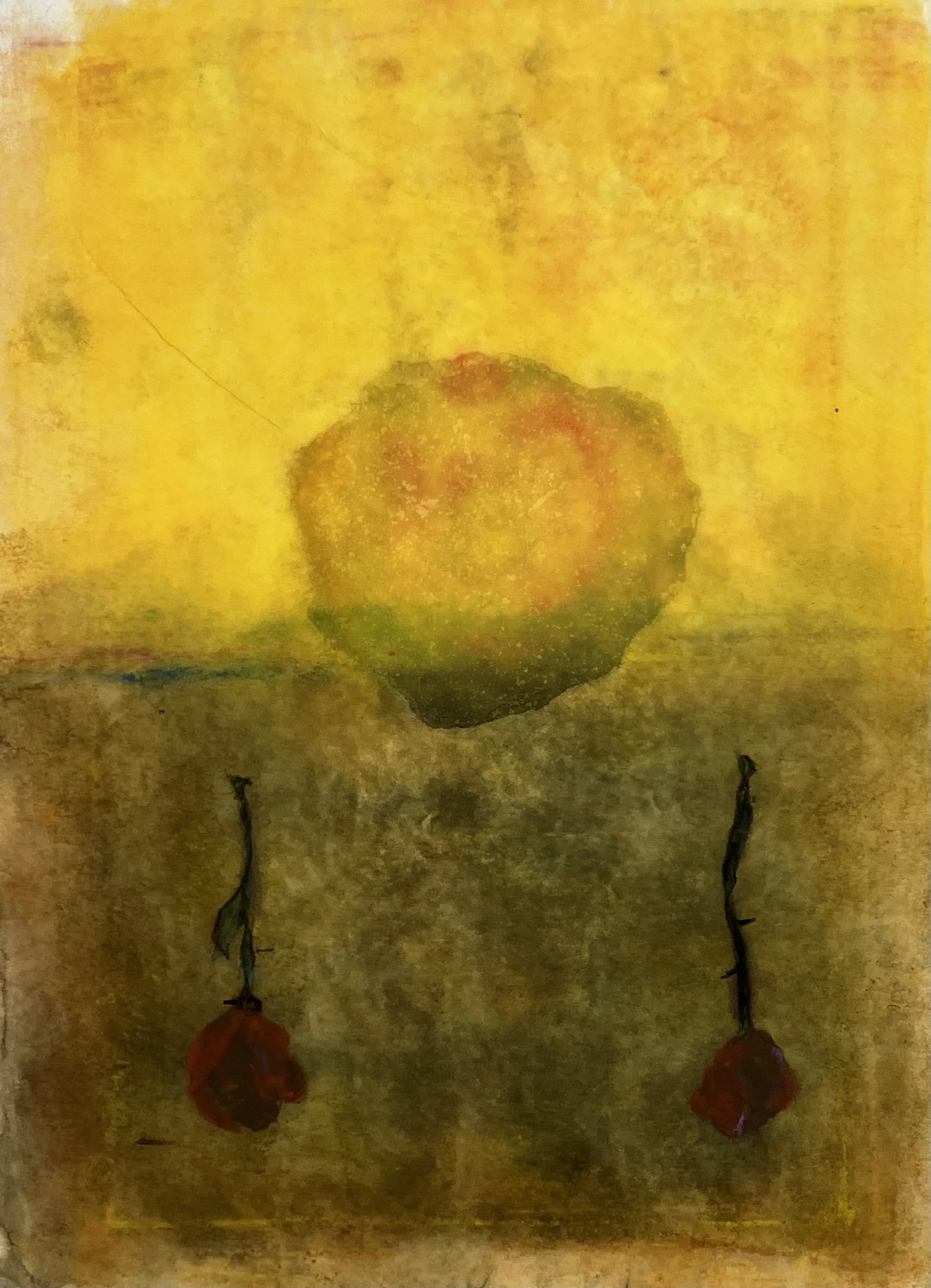DESCENT Encaustic and mixed media monotype; Image size 16 x 12, 23 x 18 with frame. Free shipping. $950.00