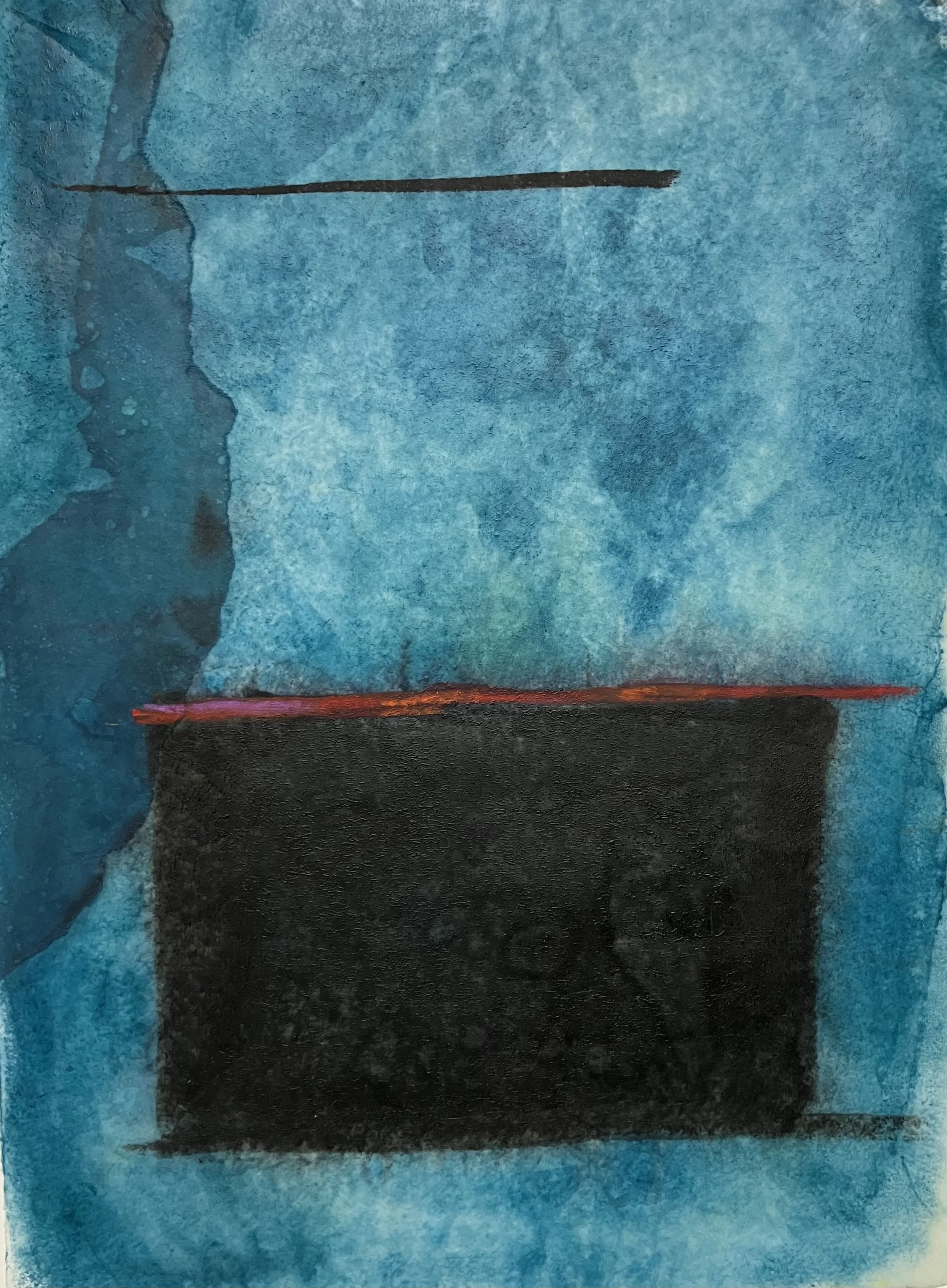 WHERE THE SECRETS ARE BURIED Encaustic and Mixed Media on Paper;. Image size 18 x 12; 24 x 18 with frame. $950