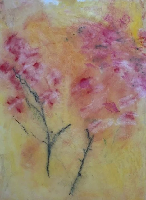 KYIV SPRING  Encaustic and mixed media monotype; 22  x 18 with frame. Free shipping. $950.00