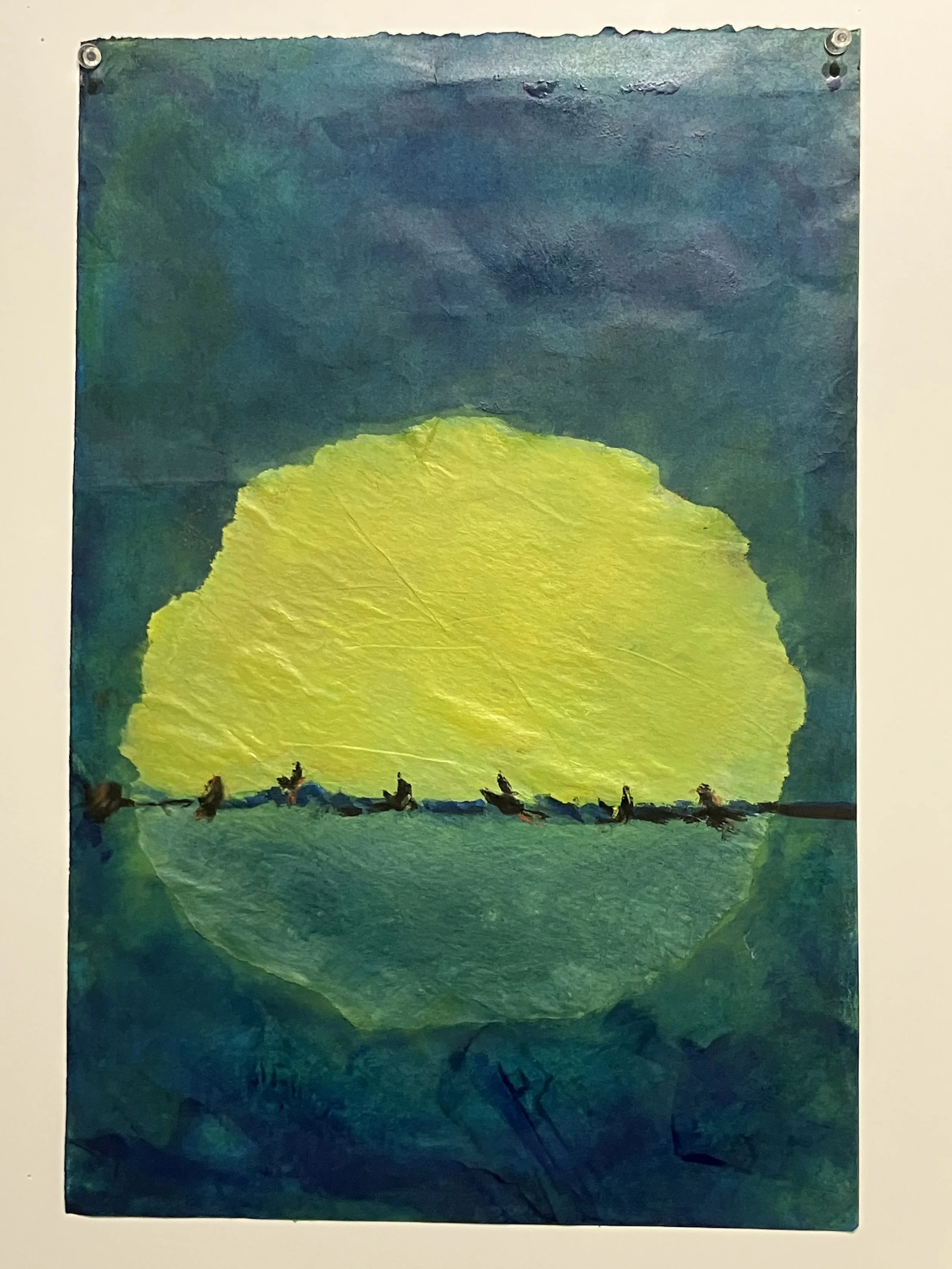 FOR SOME THERE IS NO FREEDOM  Encaustic and Mixed Media on Paper;. Image size 17.5 x 11.75; 23.5 x 17.75 with frame. $950