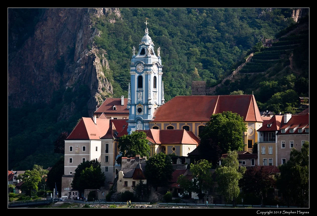 Stift Dürnstein - Dürnstein -- 
Wikipedia (translated from the German): "Stift Dürnstein is a former monastery in Dürnstein in the Wachau [Valley] in Lower Austria. Today the buildings and the large property belong to the Augustinerchorherren-Stift H