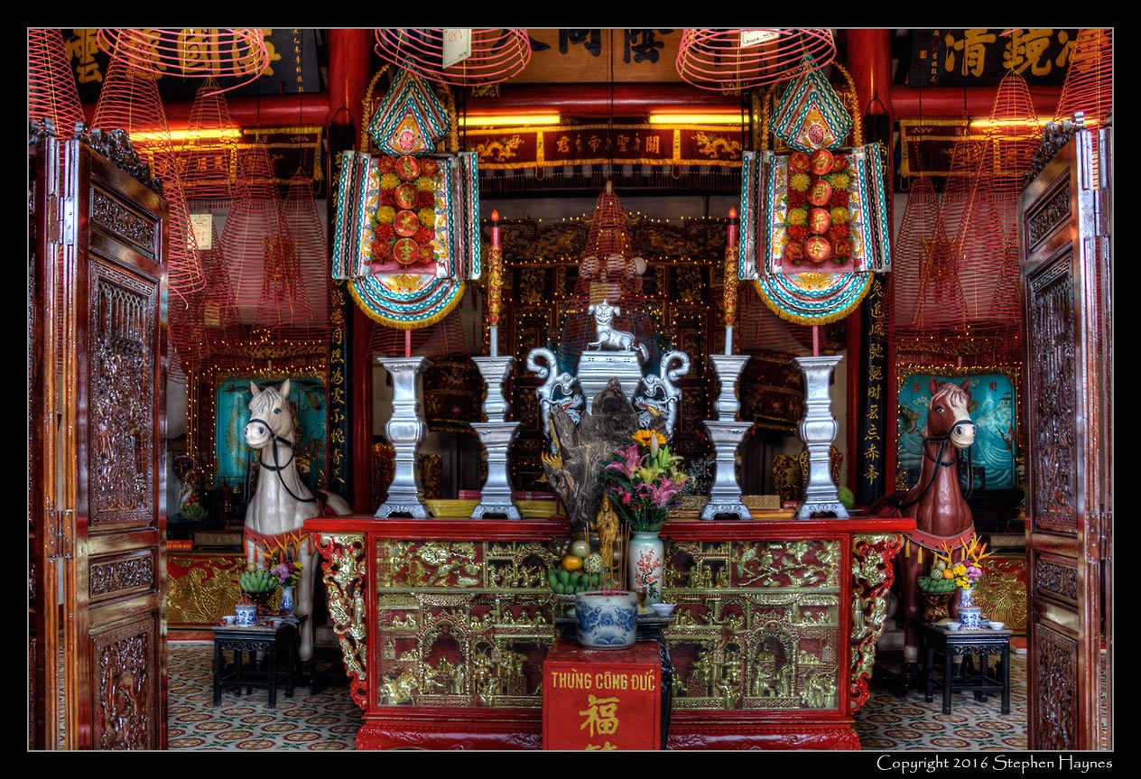 Hoi An, Vietnam --
Altar in the Quang Trieu (Cantonese) Assembly Hall. (An HDR image.)