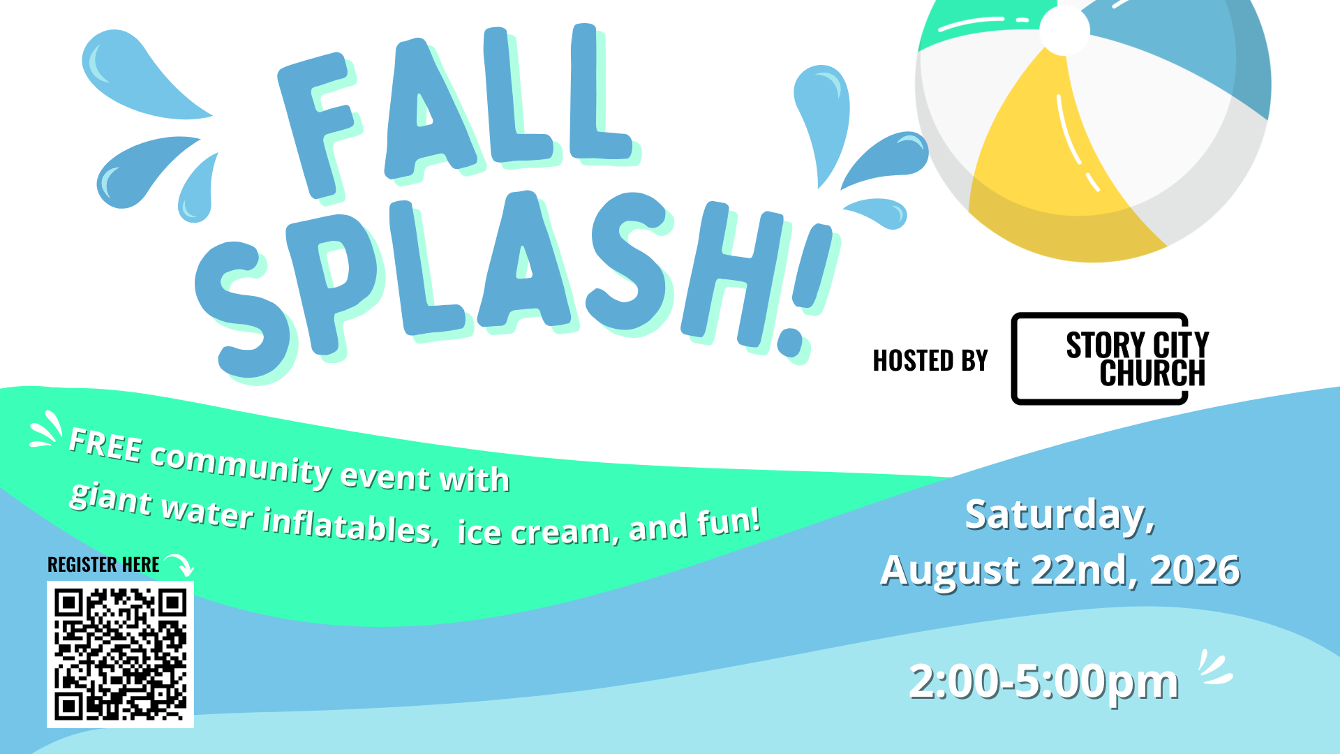 Informational graphic to share about the Fall Splash event on Saturday, August 22nd from 2-5pm