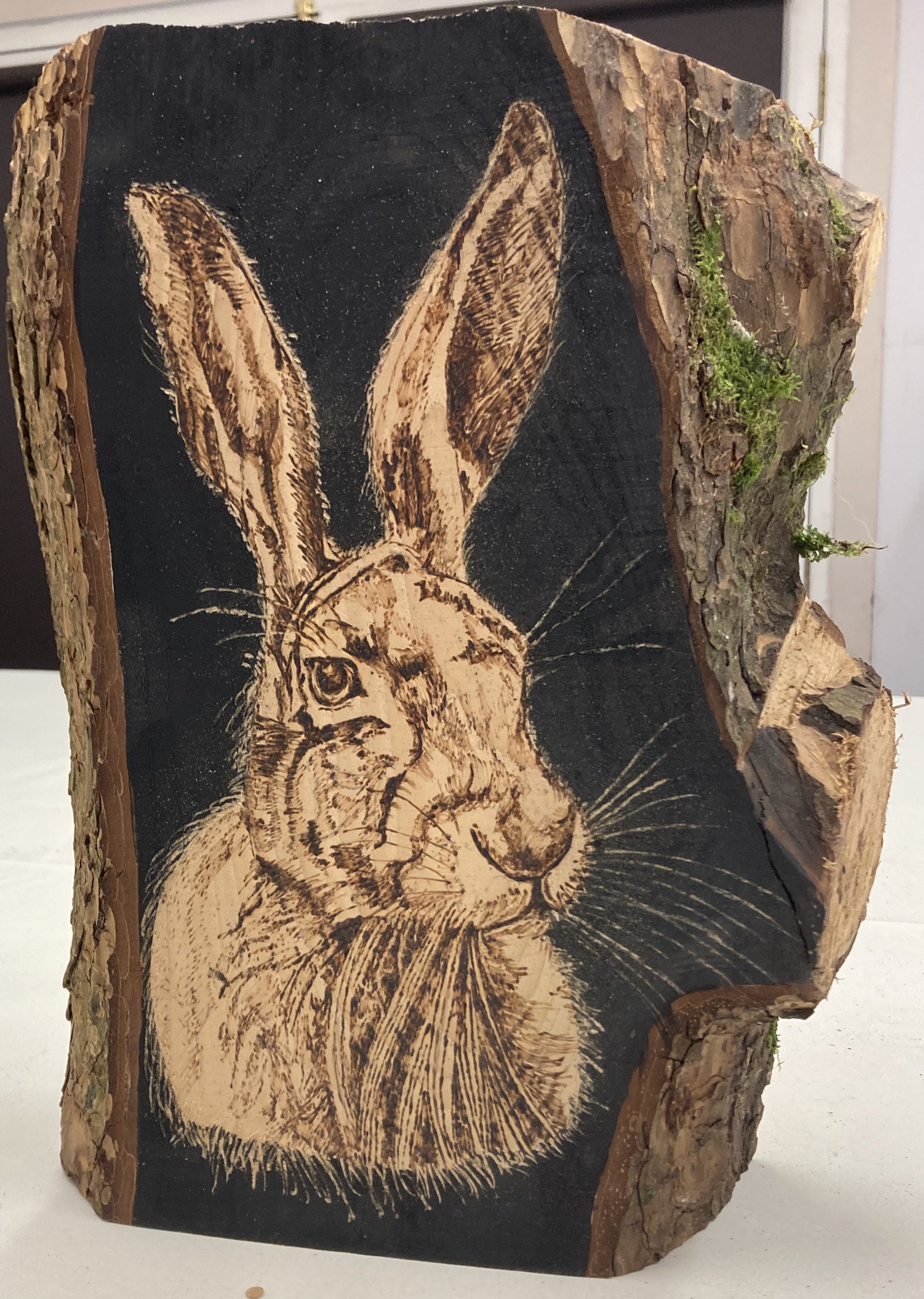 Using locally sourced and seasoned wood From The Hill Sue has used burning techniques to create this beautifully unique door, inspired by the woodland animals From The Hill.