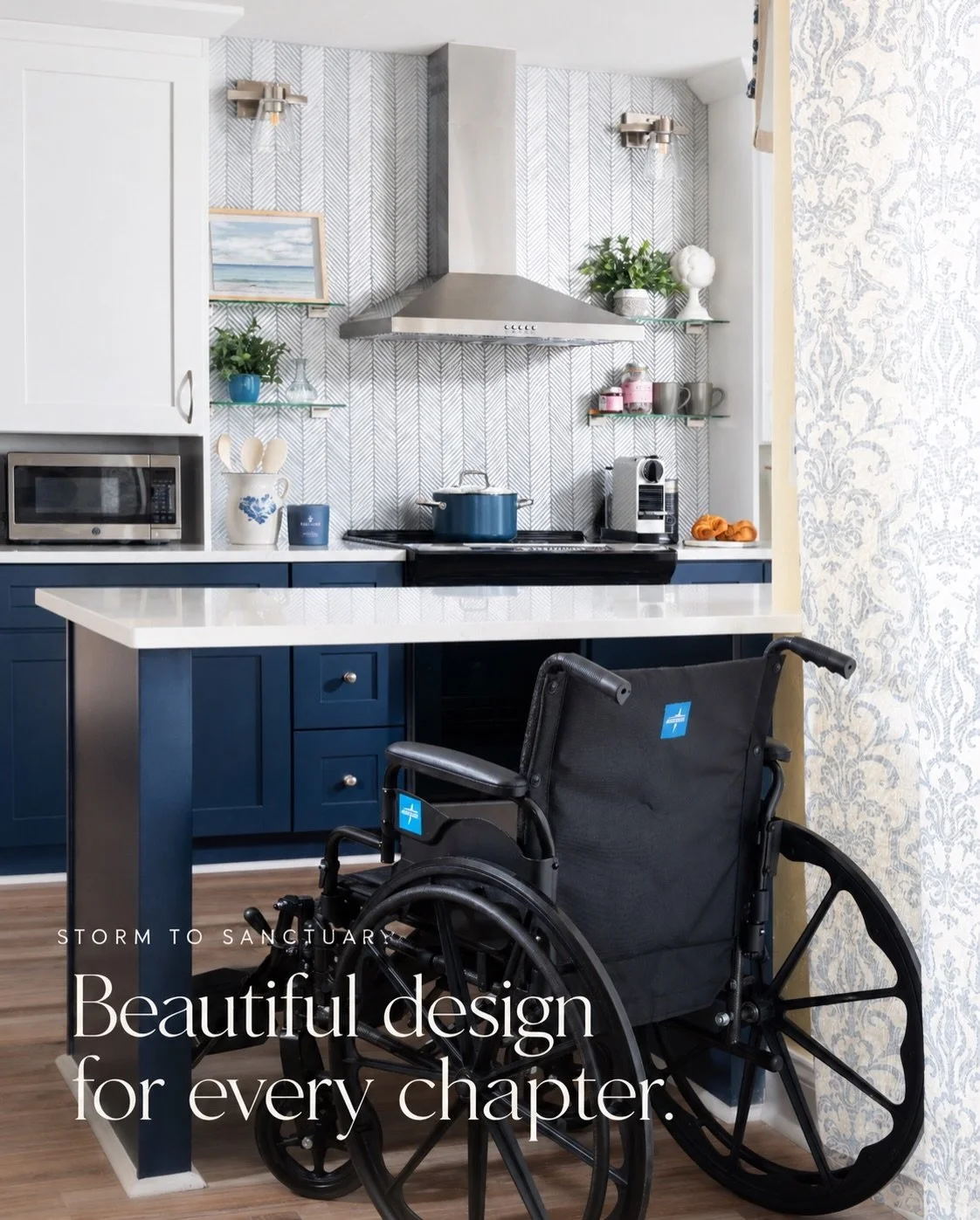 STORM TO SANCTUARY.⚡️When Hurricane Ian collapsed the roof of this 1983 Florida kitchen, devastation became an opportunity to create something extraordinary.

♿️For an elderly client wishing to age gracefully in her own home, the vision went far beyo