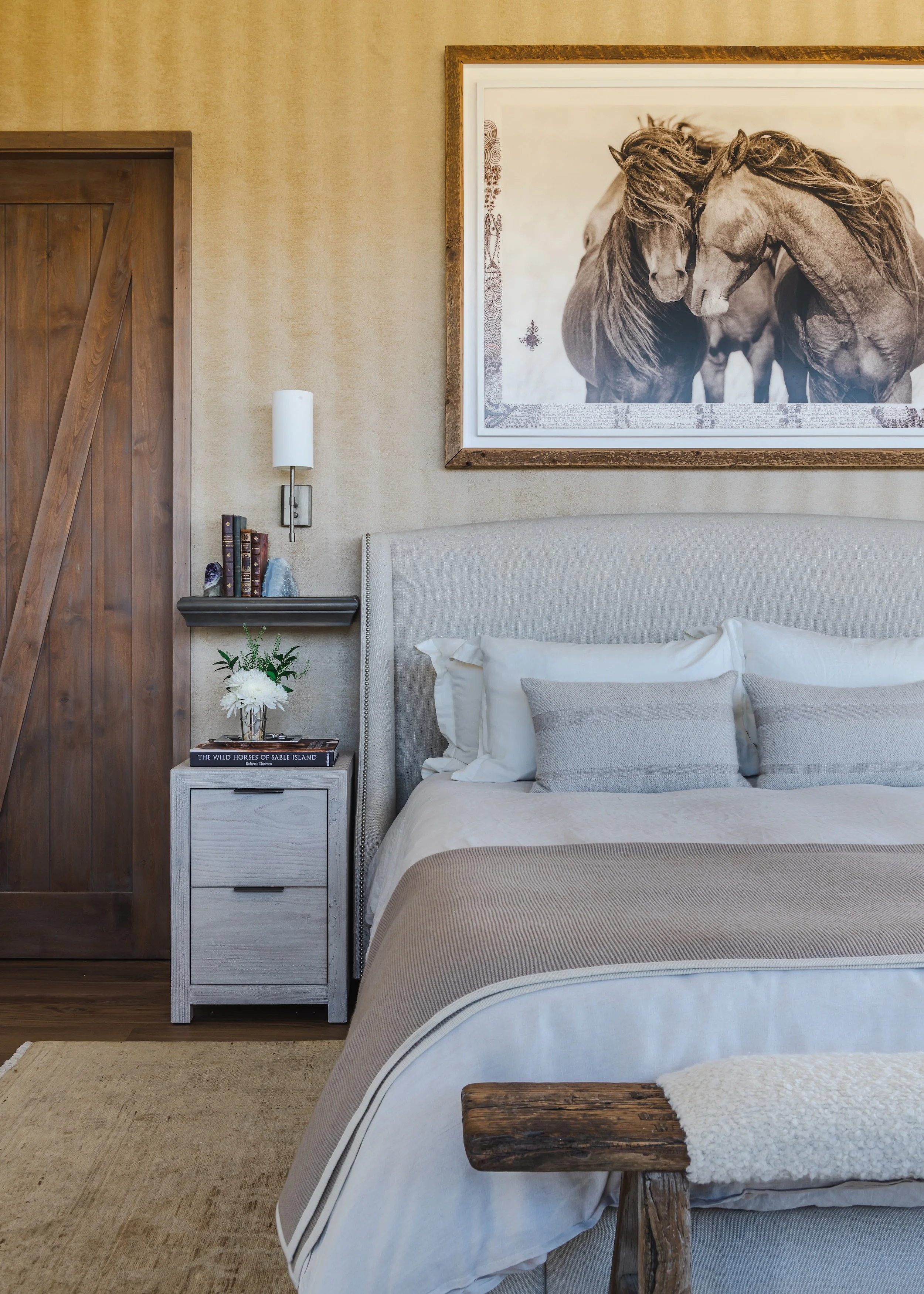 Faux Hide Wall Covering, Custom Barn Doors, Washed Italian Linen
