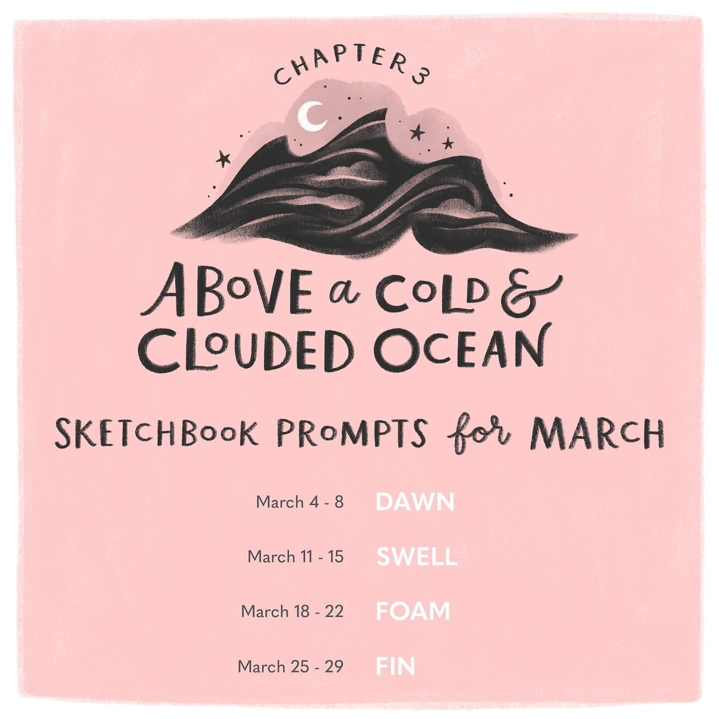 It&rsquo;s difficult to believe that March is upon us - but here we are! My gift to you is a new set of sketchbook prompts to help get us through the next couple weeks.
☾
Covid had me down and out for a couple weeks in February so I didn&rsquo;t log 