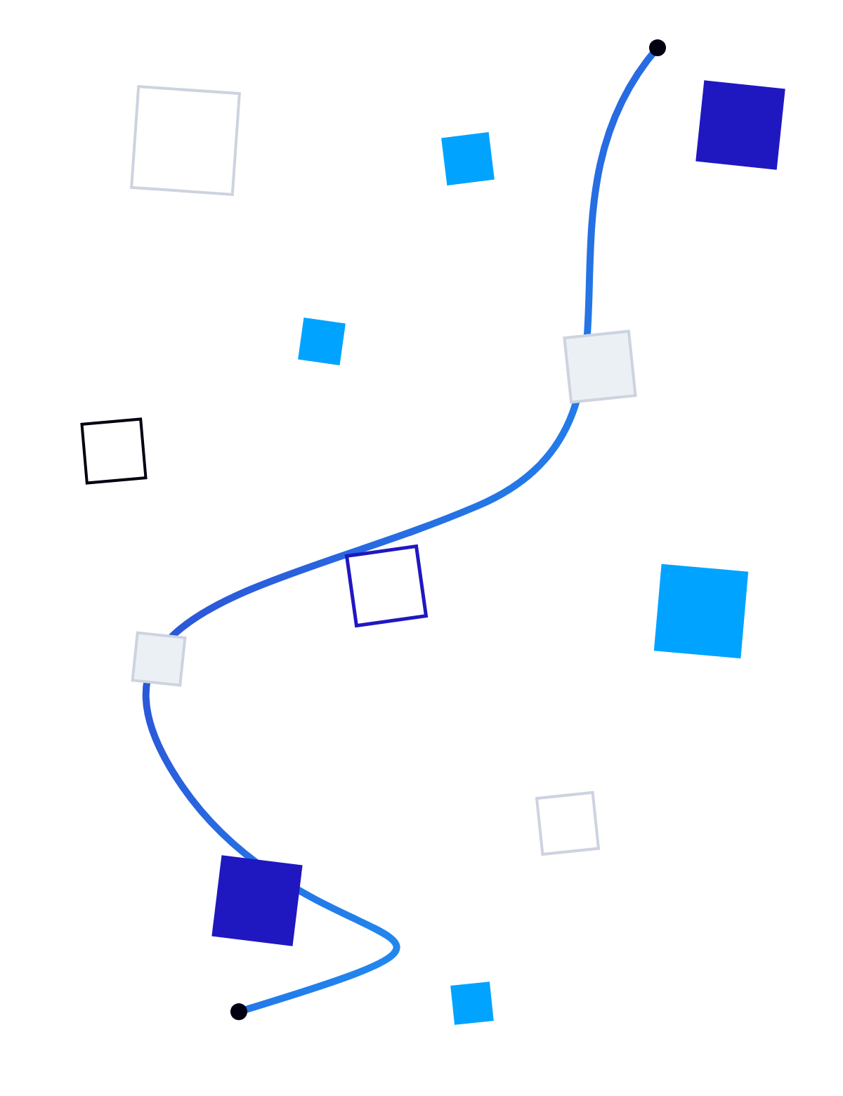 Abstract graphic of scattered squares in blue, cyan and grey, with a flowing line weaving through them to suggest a clear path through fragmented EPR markets.