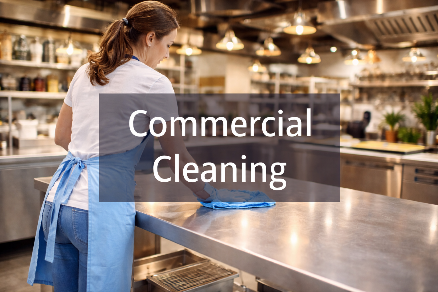 Person cleaning an office floor with a mop and bucket