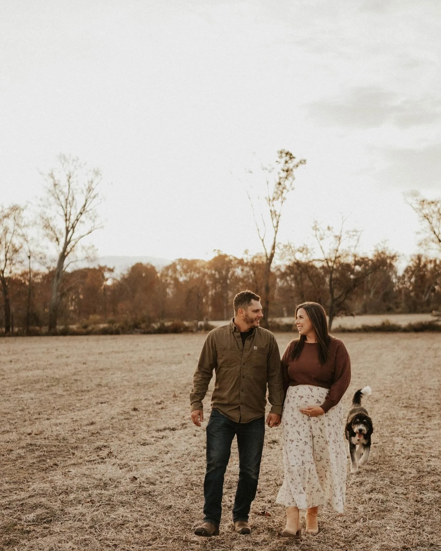 I suppose you could say these two are my neighbors since they live 10 minutes from me 😆 I&rsquo;ve followed them through a few chapters and now onto the biggest one yet! I am so excited for you guys 💚 Swipe to see their sweet pup giving me the busi