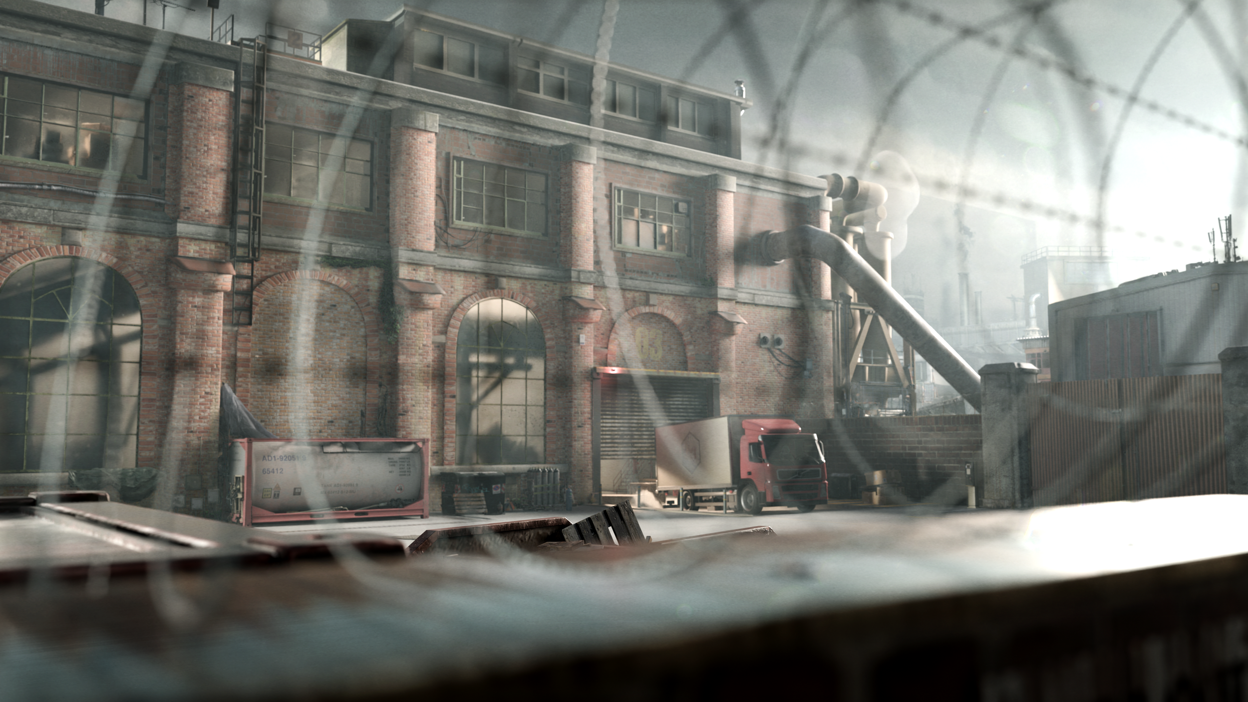 3D render of a factory exterior.