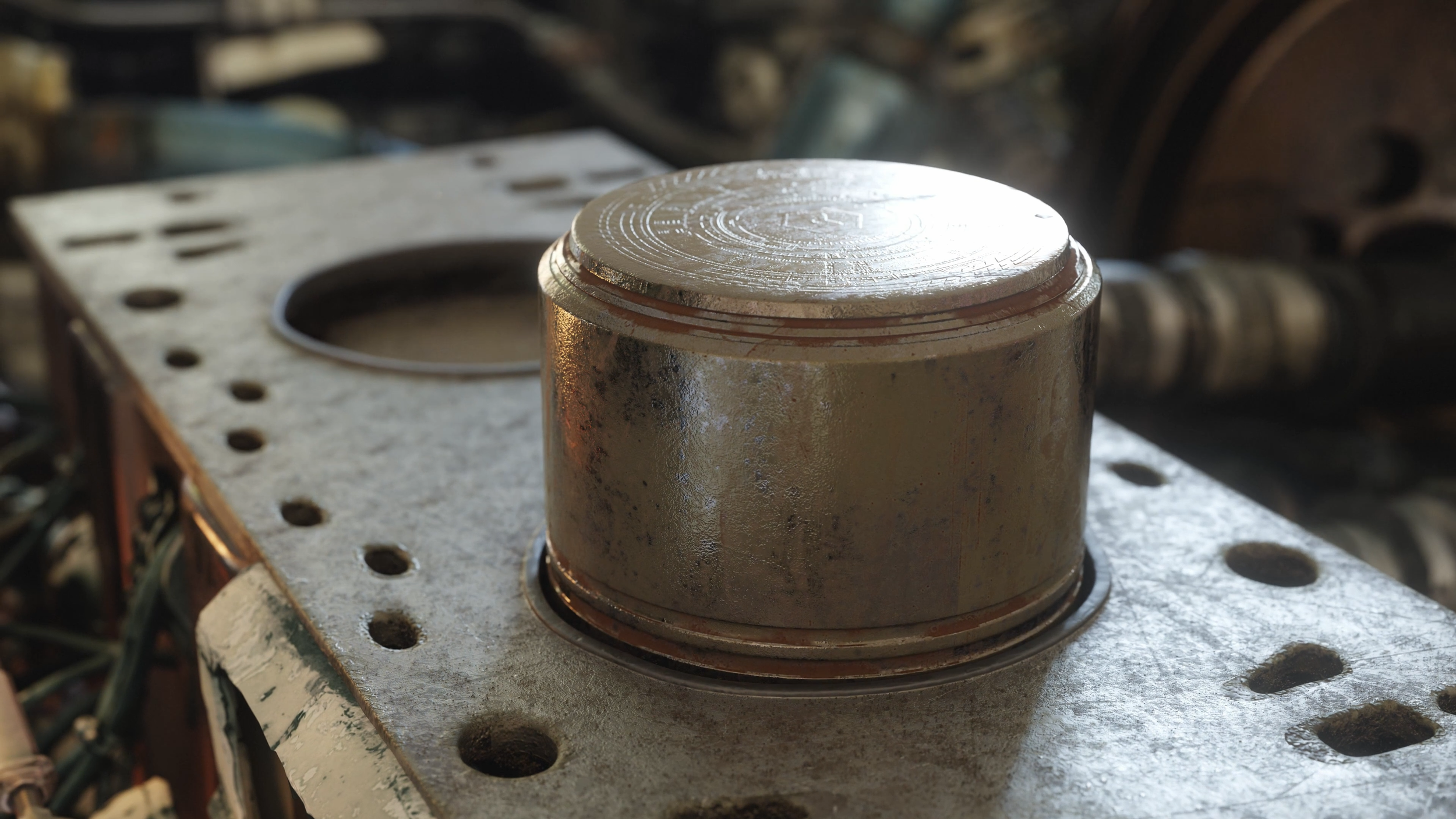 Close-up 3D render of a piston.