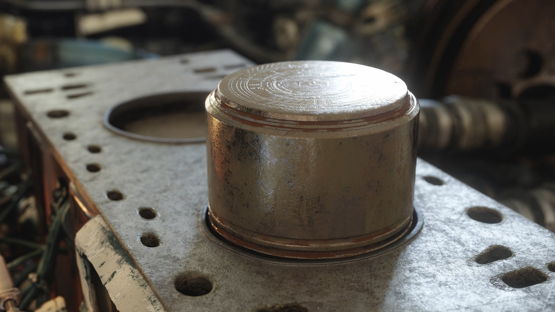 Close-up 3D render of a piston.