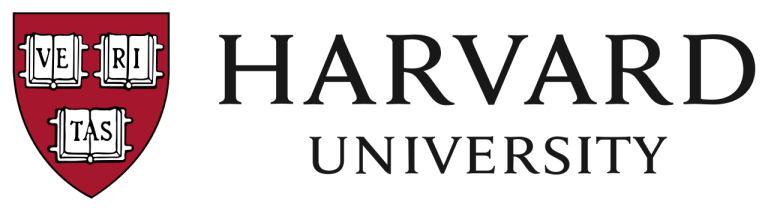 Harvard University logo with shield and open books, and the text 'Harvard University'.