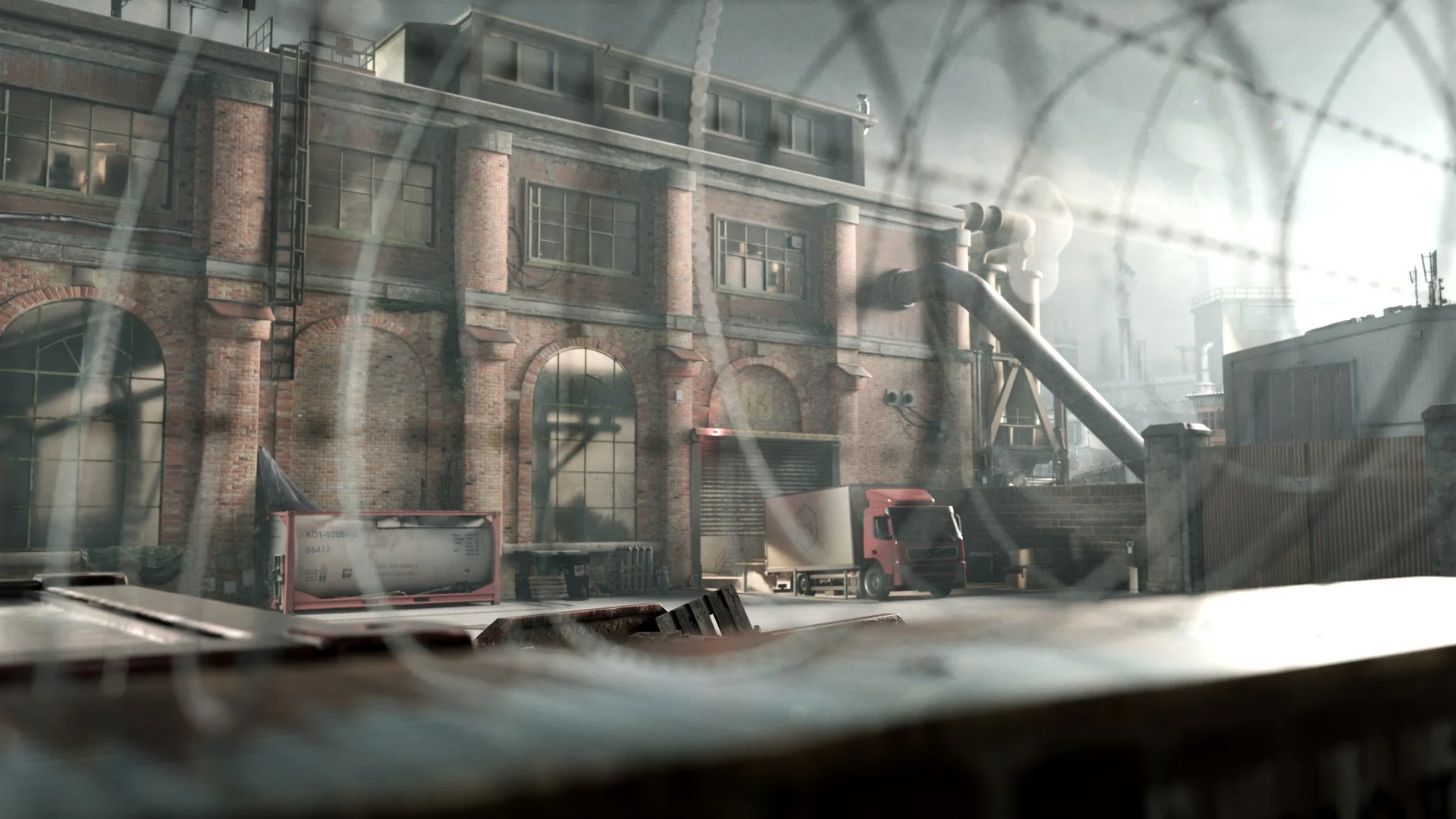 3D factory exterior.