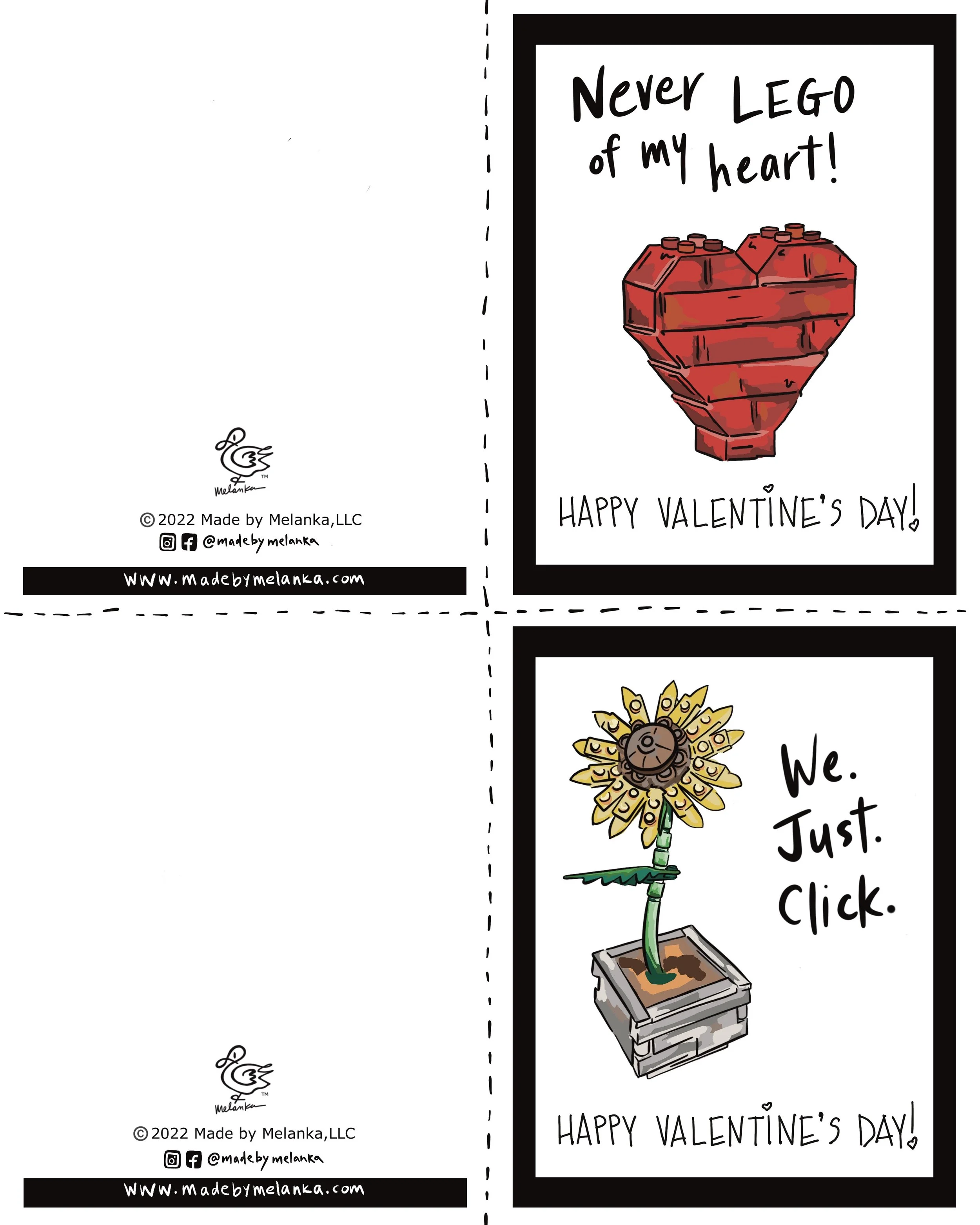 Heart and Flower Valentine Cards (Color) Approximately 4" x 5"