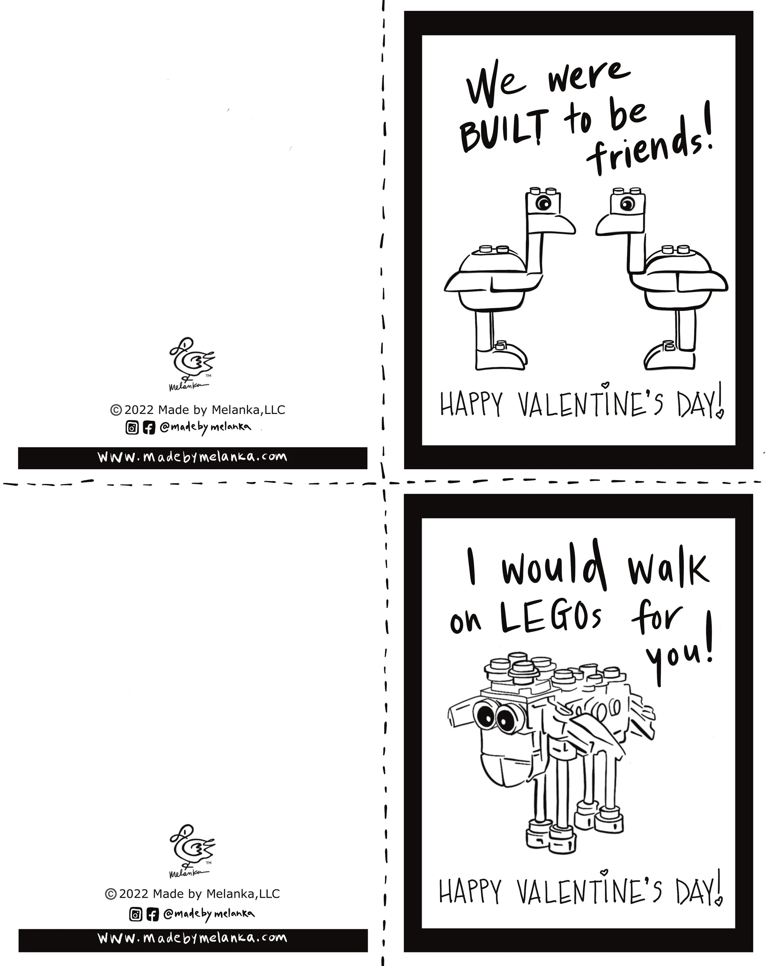 Animal Friends Valentine Cards (Black & White) Approximately 4" x 5"