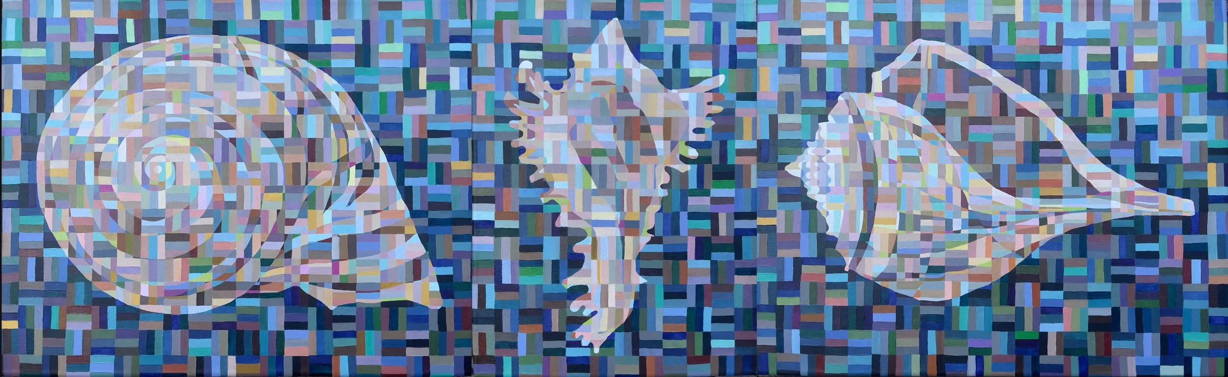 "Resonating Shells (Triptych)"
16" x 52"
Acrylic on Canvas