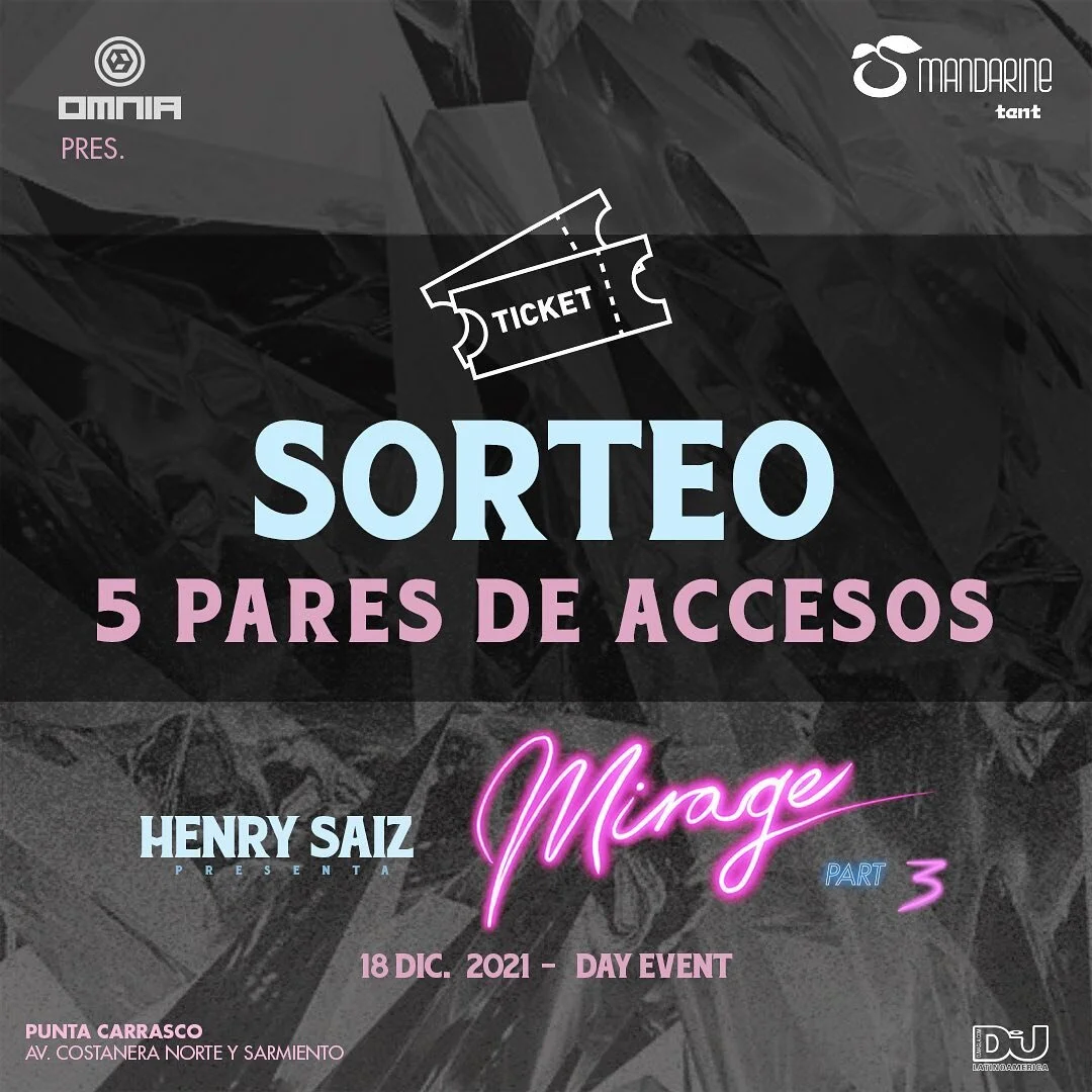 💣SORTEO💣
5 PARES DE TICKETS DOBLES❗️
◾️HENRY SAIZ | MIRAGE 3

⚡️PARTICIPA AHORA⚡️
◾️Bases y Condiciones
1️⃣Etiqueta a la personas con la que irias (@).
2️⃣Vos y tu acompa&ntilde;ante DEBEN seguir nuestra cuenta @omnia_producciones y darle &ldquo;Me
