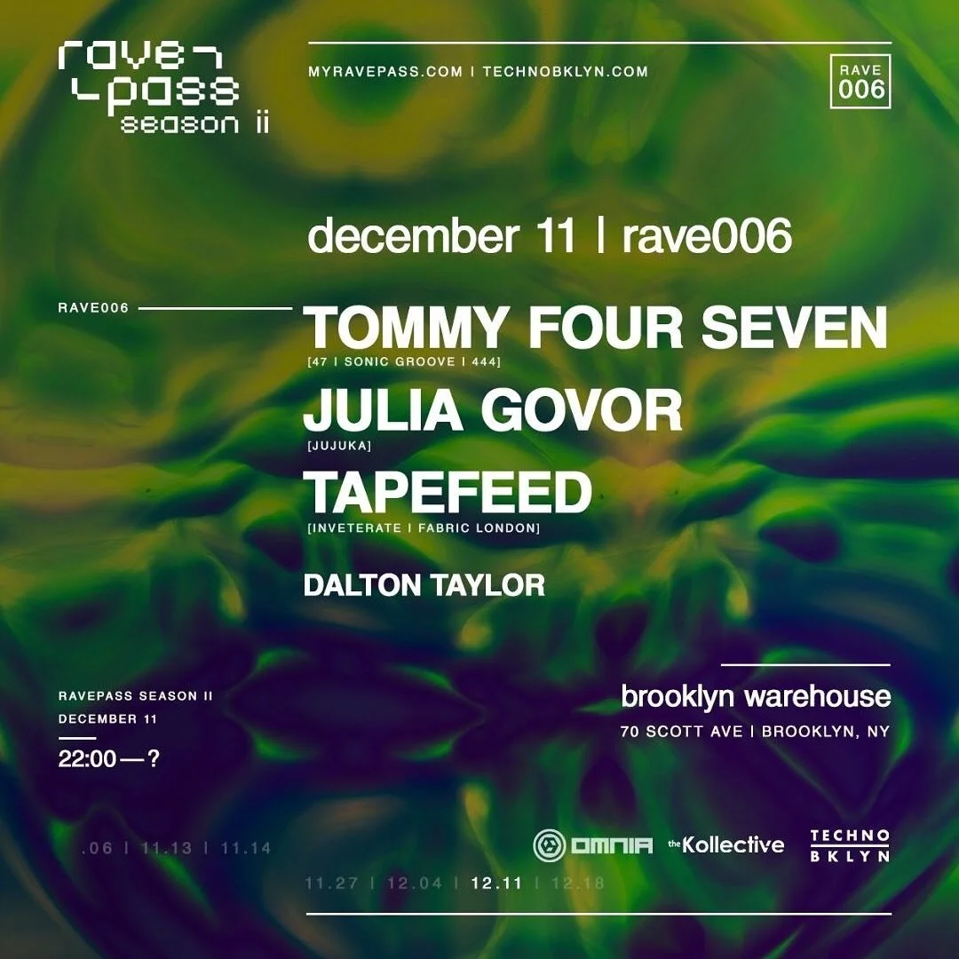 🗯Our last gig of 2021 with the fam of @techno_brooklyn 
▪️Huge line up 
@tommyfourseven_47 
@juliagovor 
@tapefeed.music 
Dalton Taylor