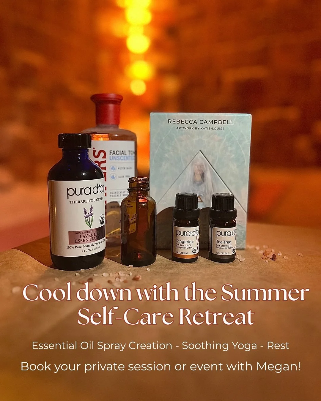 🌻There is still time to book the Summer Self Care Retreat in the Salt Cave of Niantic! 

Book a soothing intuitively led session for yourself 🌸

Or enjoy with others in the serene Salt Cave (up to 10 people) 

Reach out to Megan to co create your s