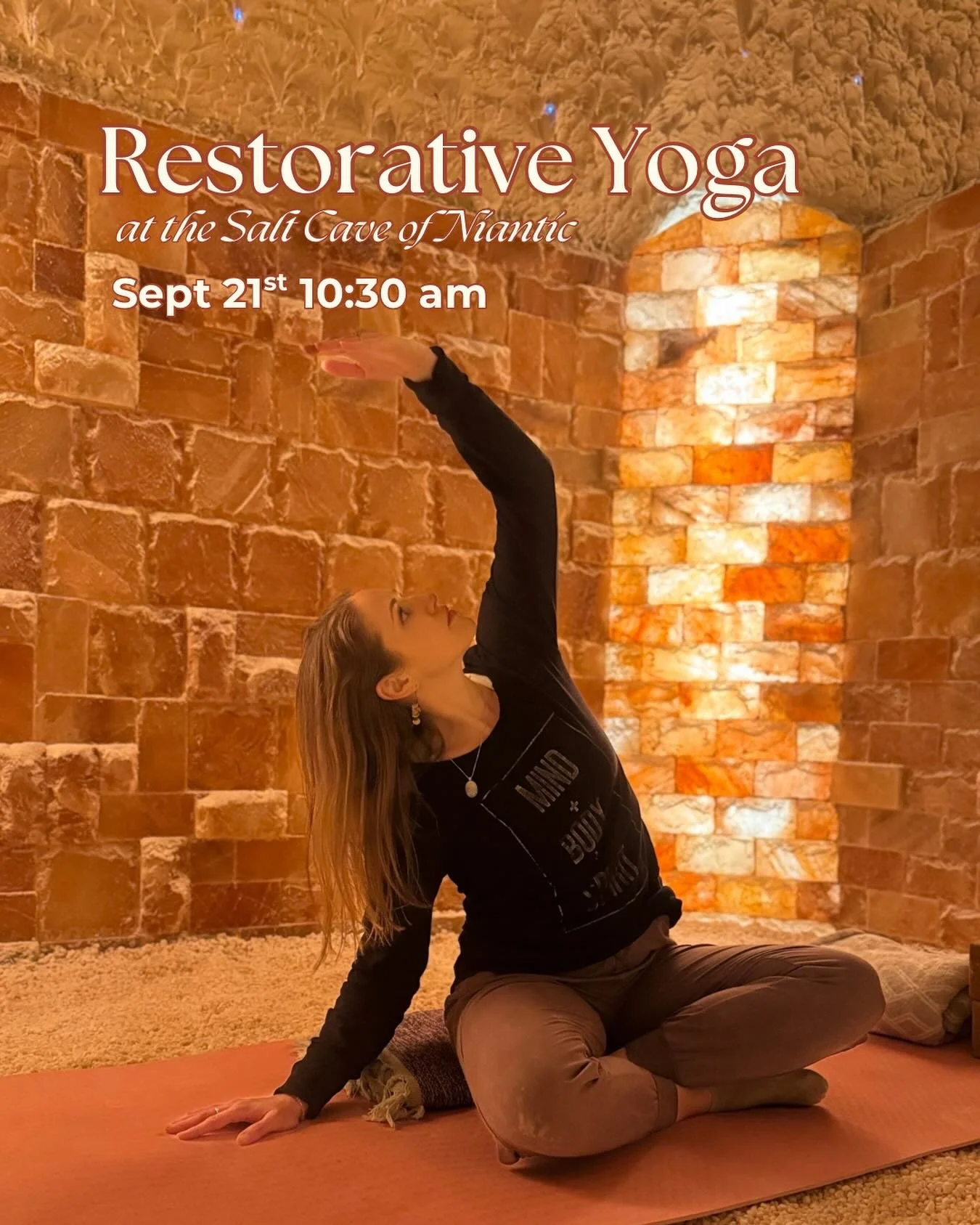 Soak up September with a Restorative Yoga class in the Salt Cave on Sunday Sept 21 at 10:30 am 

This is a place to connect with yourself and your own rhythm to find 

✨peaceful moments that soothe your nervous system 
✨ build awareness for what you 
